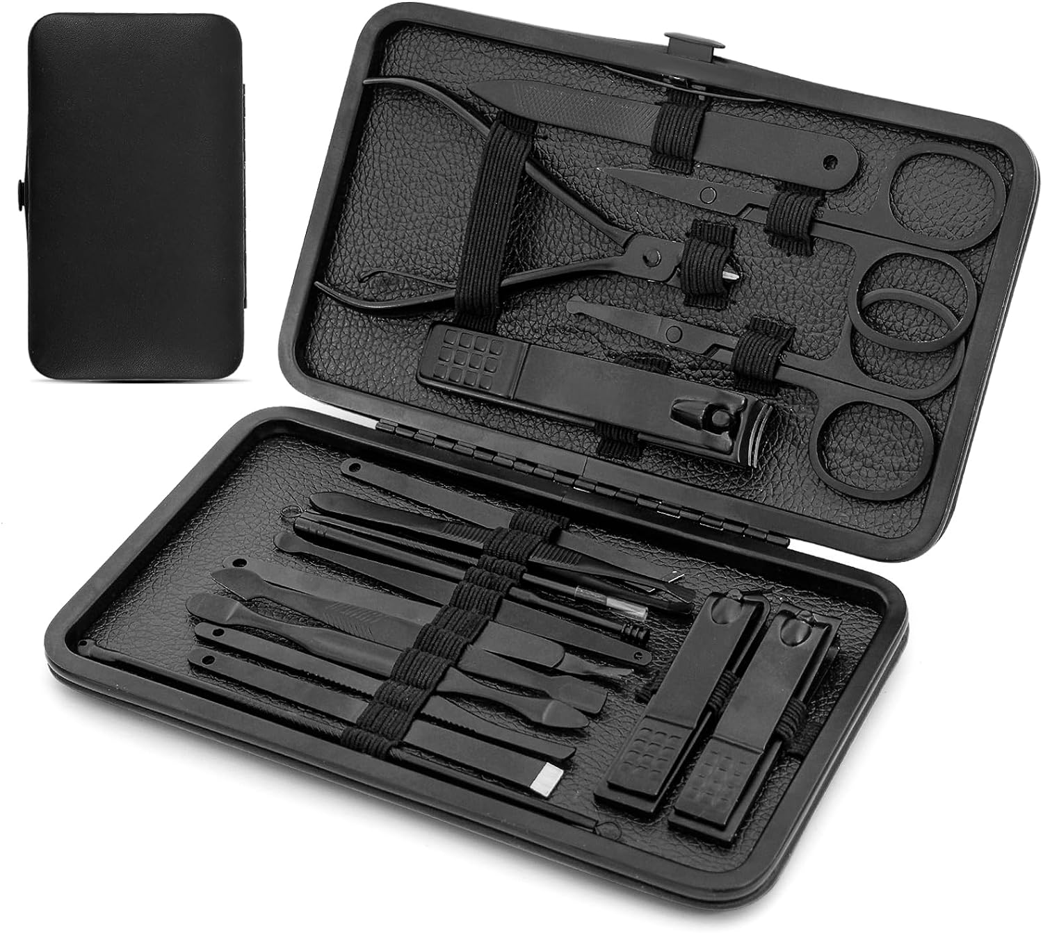 Professional Manicure Set, 18 in 1 Stainless Steel Personal Care Nail Kit Pedicure Kit Manicure Portable Nail Clipper Set Tools with Travel Case Black image number 5