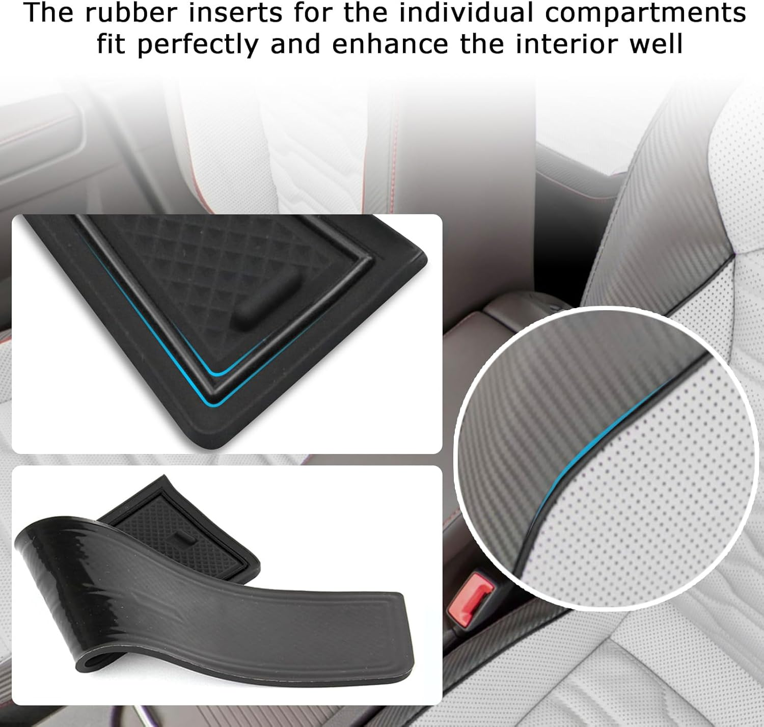 2024 2025 2026 Santa Fe Door Slot Mats Center Console Liner Door Mats for Hyundai Santa Fe 2026 Accessories Compatible with Hyundai Santa Fe Calligraphy/Se/Sel/Xrt/Limited Rubber Mats Black 18Pcs/Set image number 3