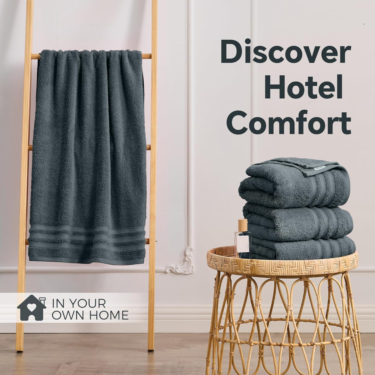 LINENOVA 100% Cotton Bath Towels 4 Pack - Premium 450GSM Soft & Lightweight Towel Set, Quick Dry & Absorbent Bathroom Towels, Ideal for Hotel, Spa and Gym Use (65X130Cm, Charcoal)