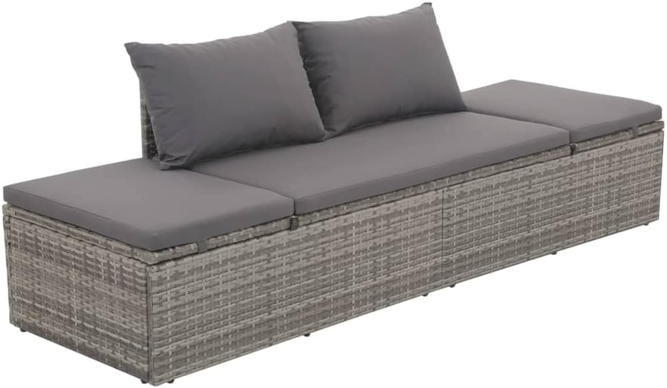 Vidaxl Comfortable Poly Rattan Garden Bed Brown - Adjustable Lounge Bed with Cushions and Back Pillows for Outdoor, Patio, Deck