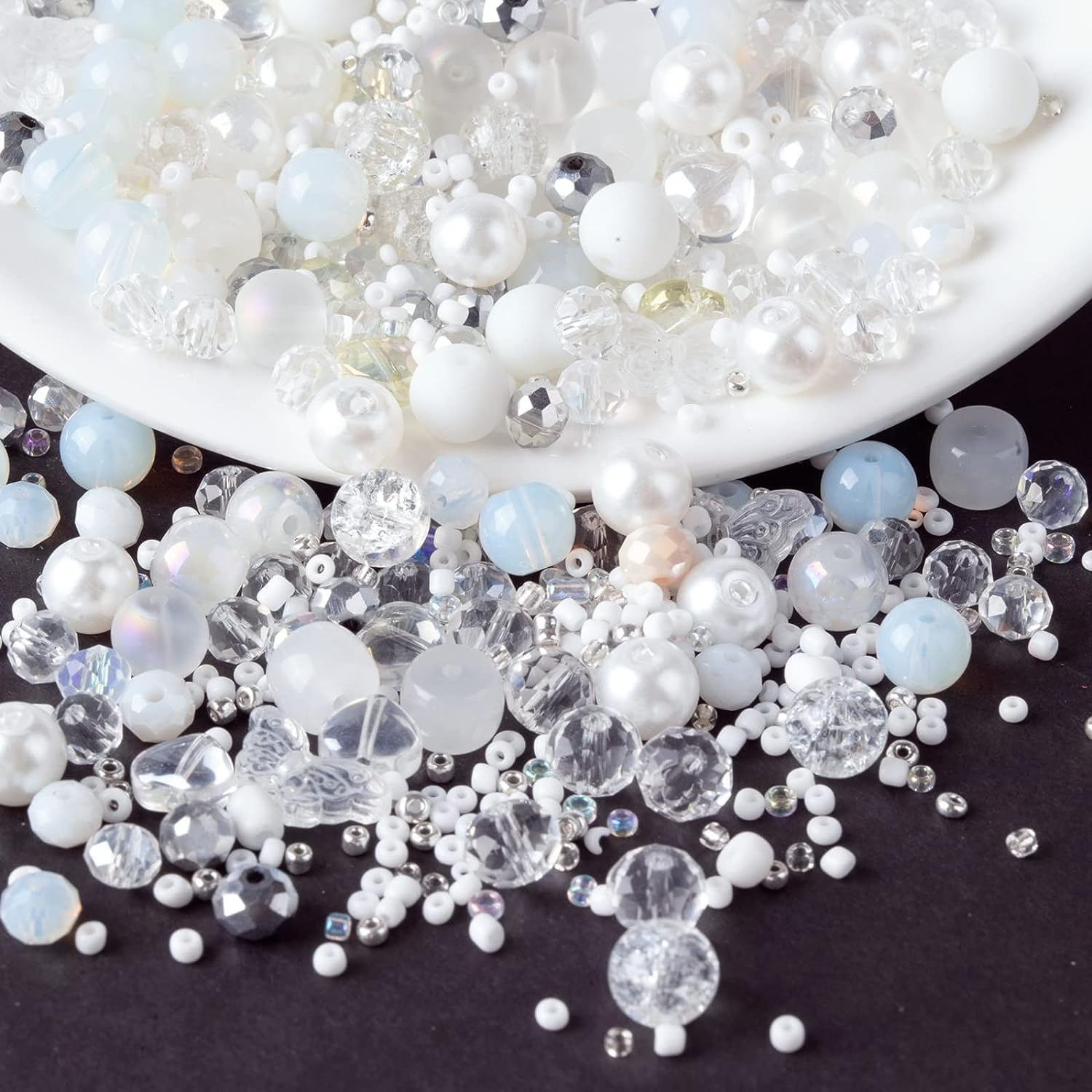 Crystal Glass Bead Kit - 1000Pcs Assorted Beads for Jewelry Making, Including 10 Different 8Mm Glass Beads, 200Pcs 4Mm Bicone Crystal Beads for DIY Crafts and Gifts (White Series) image number 4