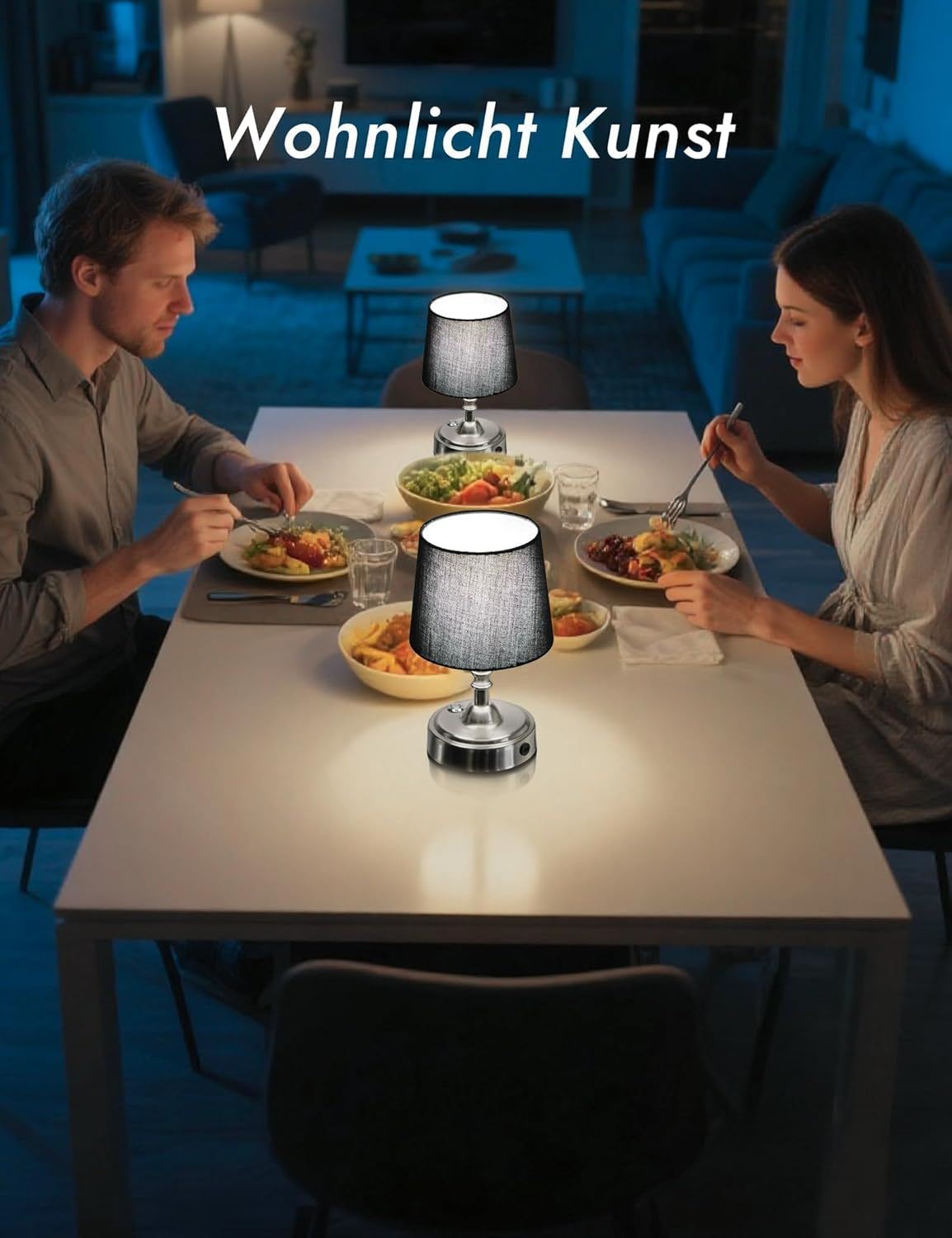 GEYUEYA Home Wireless LED Table Lamp, Wireless Battery with 3 Colour Temperatures, Continuously Dimmable, Touch Lamp with Battery USB-C, Camping Lamp, Warm White (Silver) image number 1