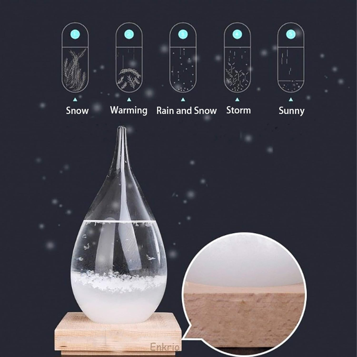 Enkrio Storm Glass Weather Predictor, Barometer Bottle with Wood Base for Home & Office Decoration - Weather Station (Medium) image number 3