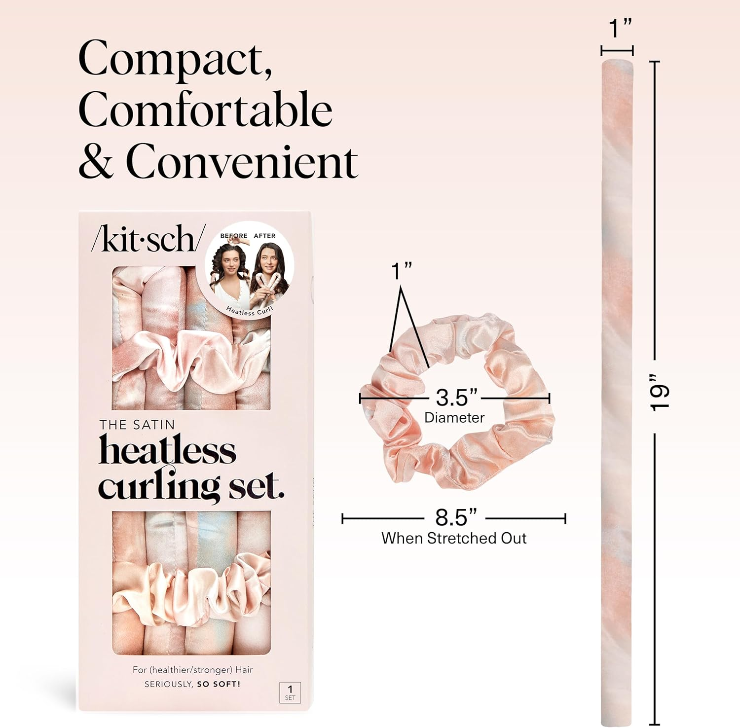 Kitsch Satin Heatless Curling Set - Hair Rollers for Effortless Heatless Curls | Sleep-In Hair Curlers | Includes Hot Rollers & Curling Rod Headband, Achieve Stunning Heatless Hairstyles, Sunsettiedye image number 4