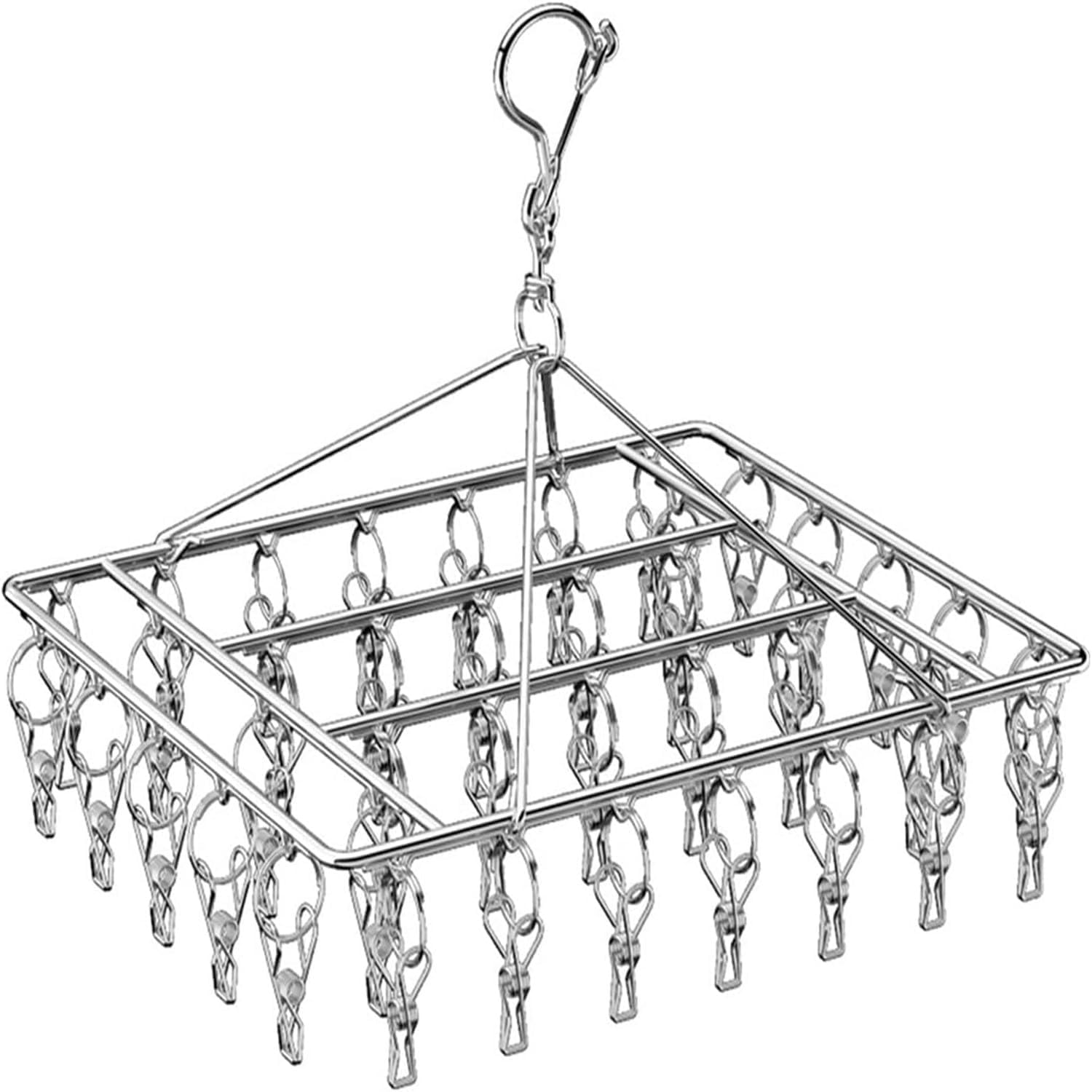 Clothes Drying Rack with 40 Clips,Stainless Steel Laundry Clothesline Hanging Rack, Anti-Wind Drying Clothes Hanger Hook, Drip Hangers Clothes Drying Rack for Underwear Towel Scarves Socks (Silver) image number 6