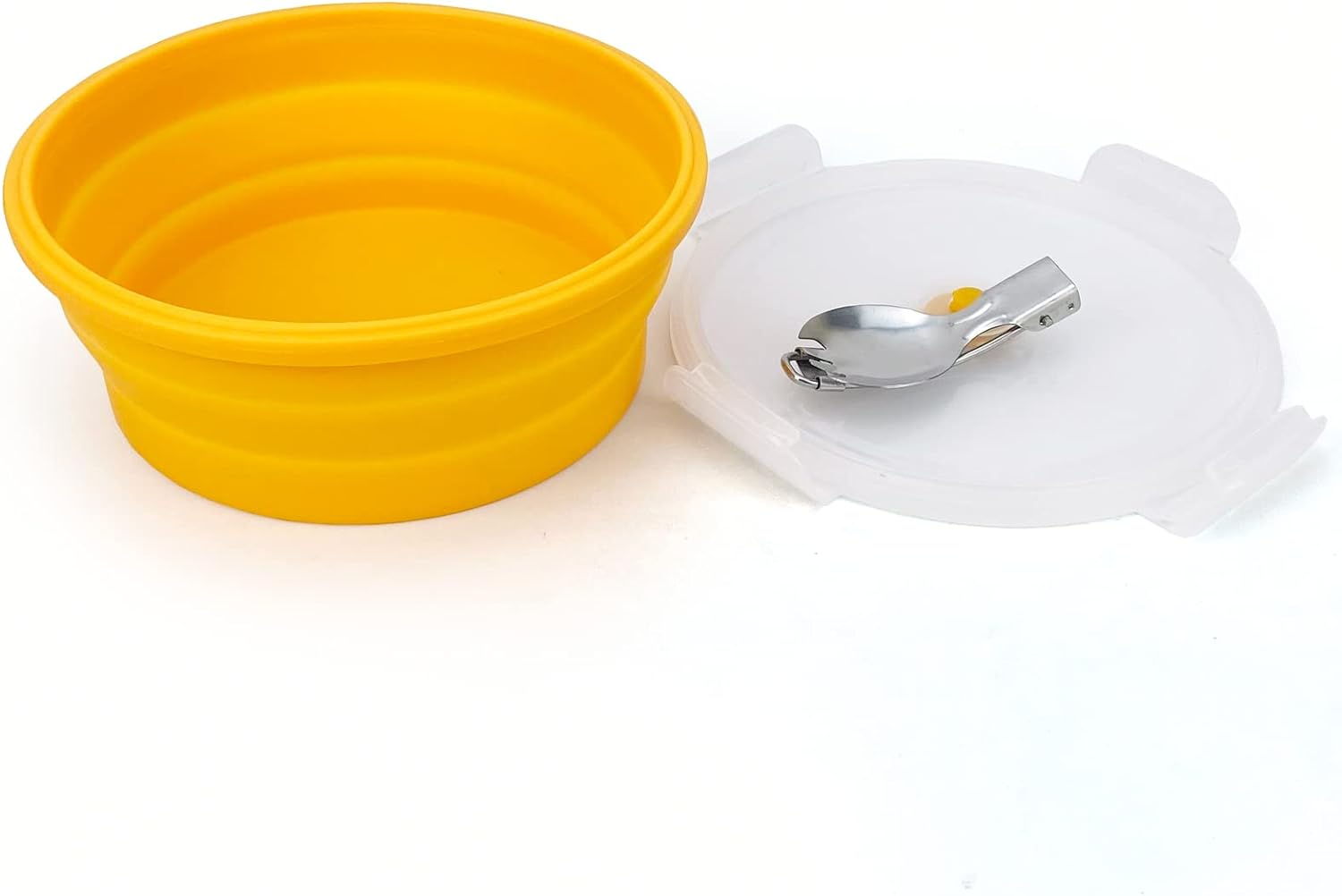 Lunbengo 1200Ml Large Collapsible Bowl with Lid, Camping Bowl with Foldable Spoon, Silicone Bento Box for Meal Prep & Food Storage, Microwave Safe, Orange image number 3