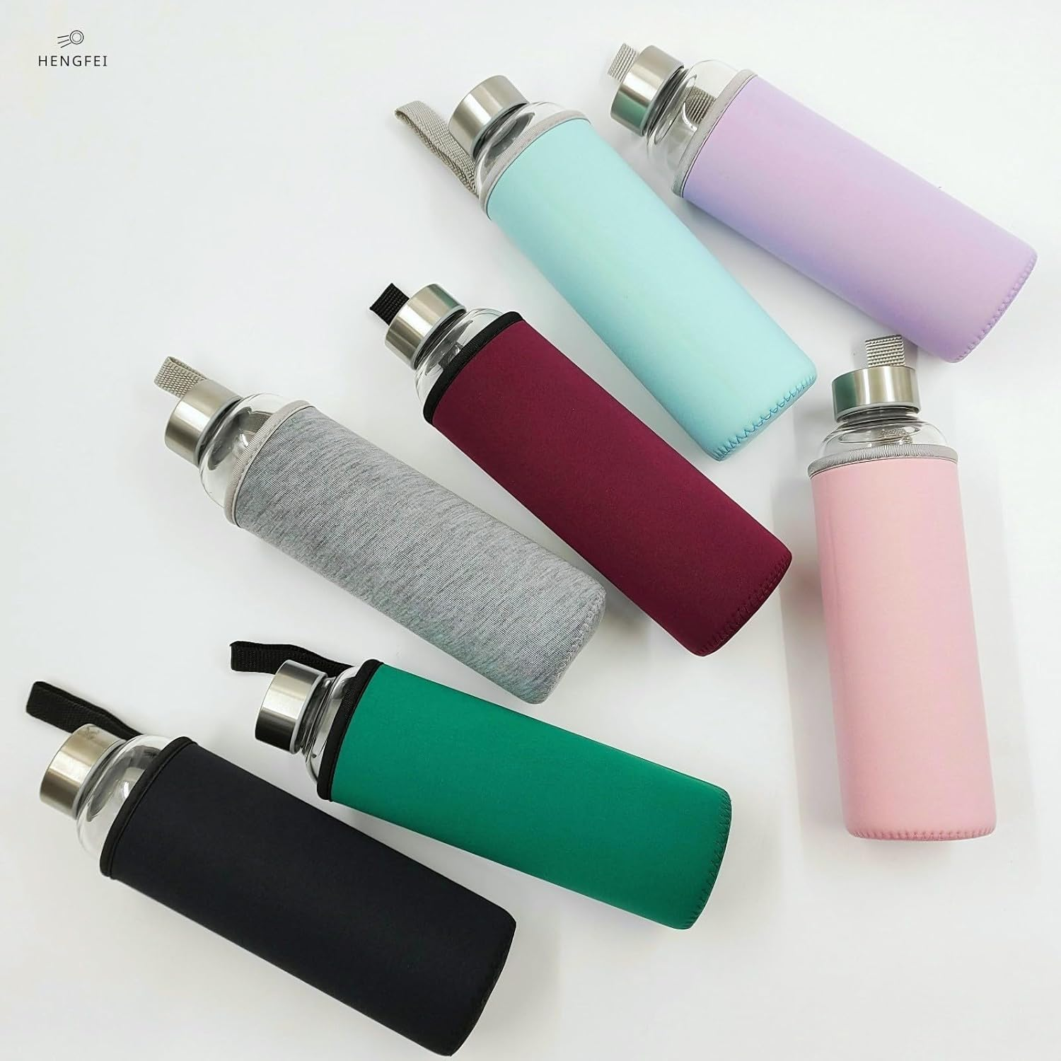 HENGFEI 550Ml Borosilicate Clear Glass Water Bottle with Stainless Steel Lid, Narrow Mouth (Black Sleeve) image number 3