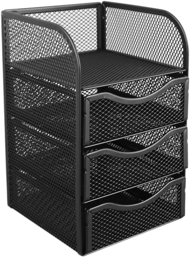 Mesh Office Desktop Storage Rack, Metal Partition Drawer Storage Rack, Sundries Organizer, Desktop Storage Basket, Suitable for Office, Home, Student, Workspace (Black)