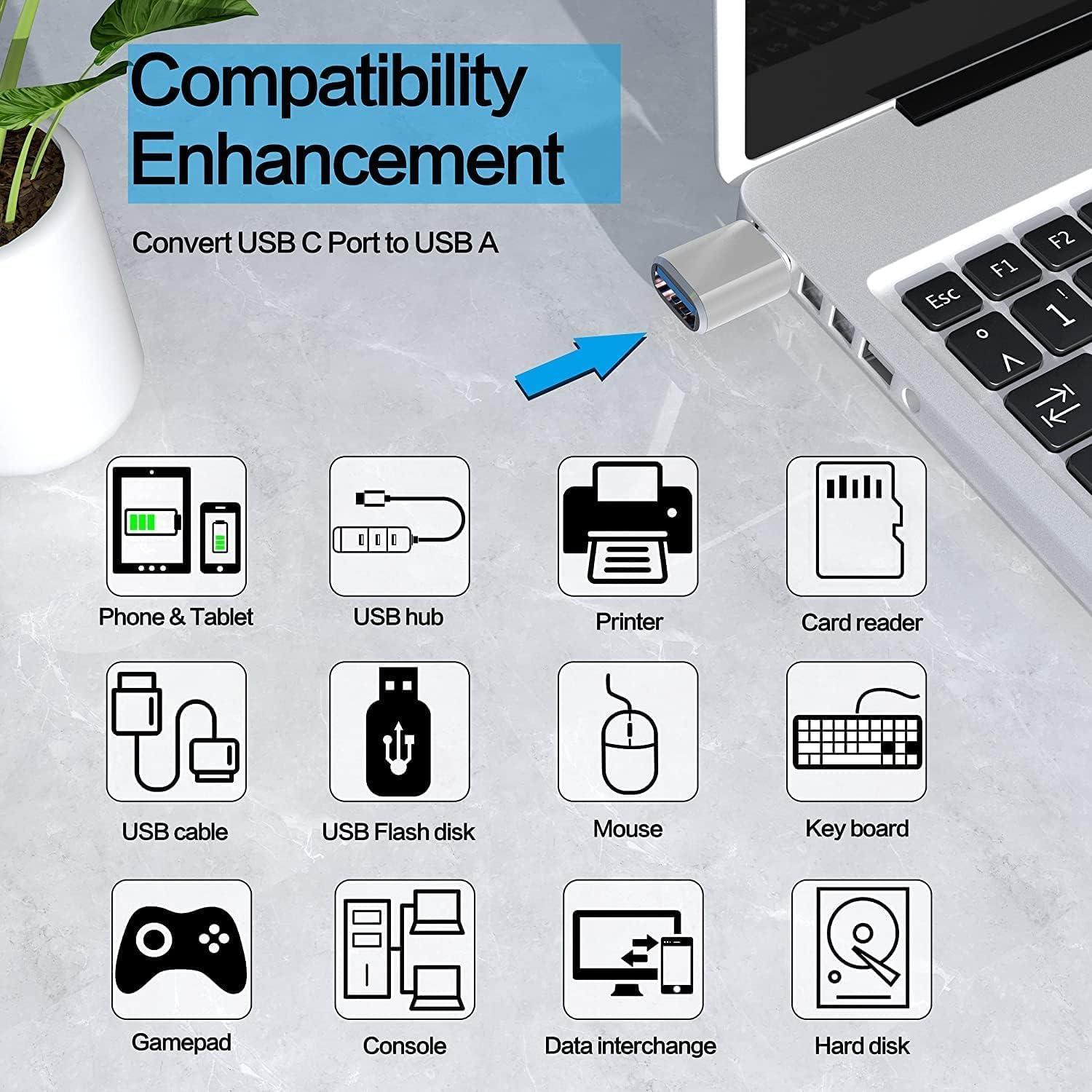 USB Hub 4 Port with USB C to USB Adapter,Usb Hub 3.0, USB Hub 2.0, USB Expander Hub for Laptop, Mini Extensions, Ultra Slim Portable Data Hub Applicable for Imac Pro, Macbook Air Notebook PC Silver image number 4