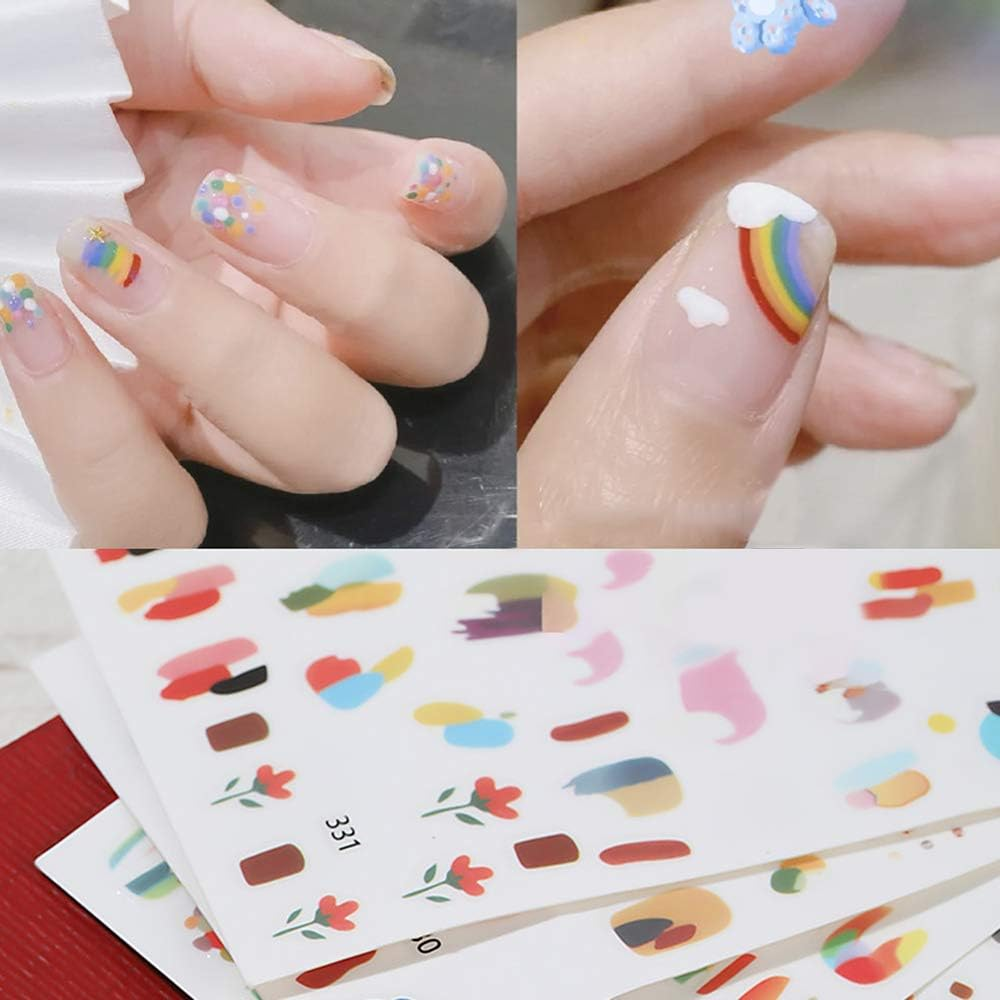 3 Pcs Colorful Nail Stickers Abstract Blurring Exquisite Fried Eggs Strawberry Flower Decal Decoration French Style image number 3