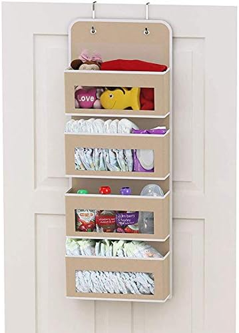 Over Door/Wall Mount 4 Clear Window Pocket Organizer, Brown (Coffee) - Beige image number 4