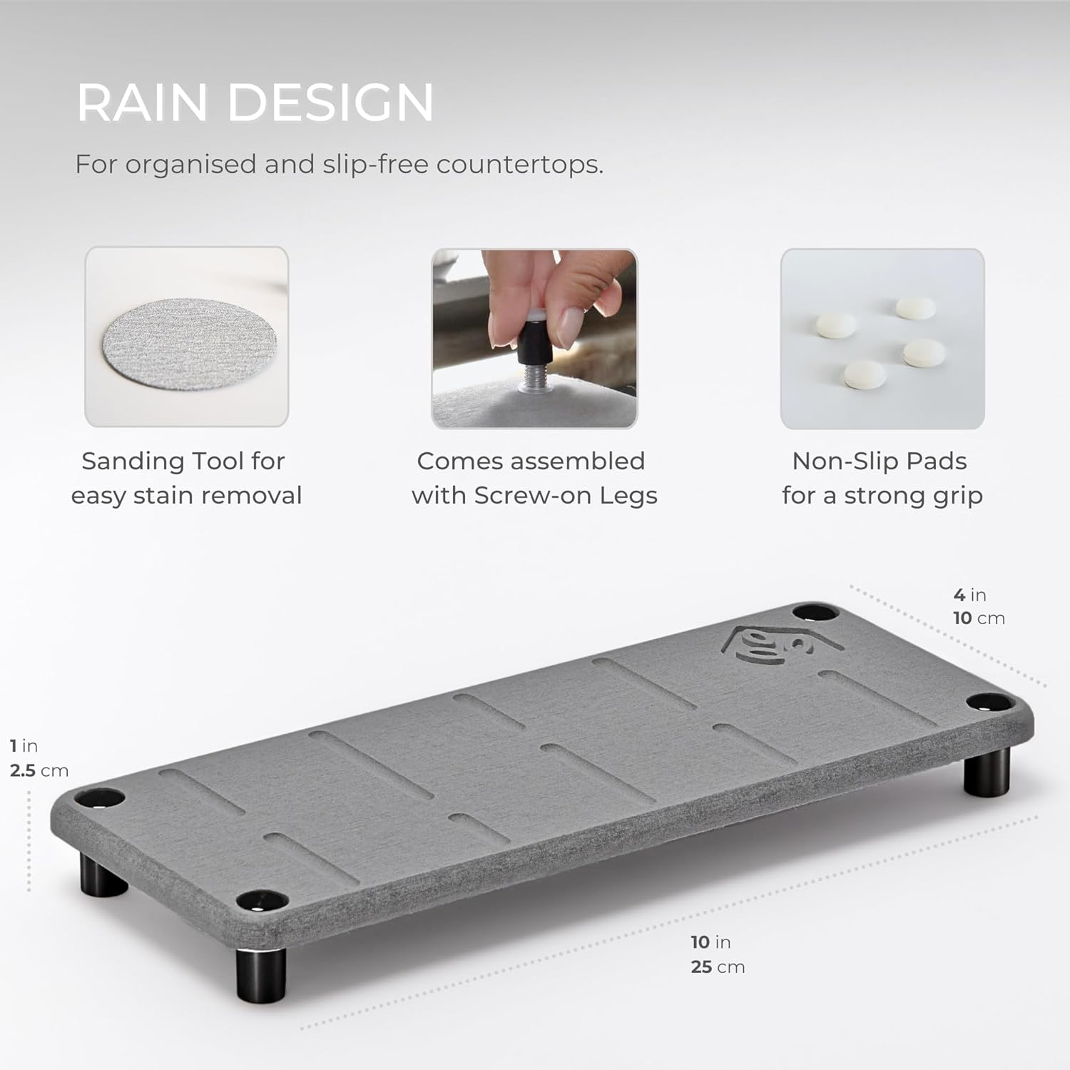 Home - Stone Sink Caddy | Fast Drying Diatomite Tray for Kitchen & Bathroom Sink Counter | Soap Dish Holder, Decor & Vanity Mat | Quick Dry Diatomaceous Earth | Design Rain | Colour Graphite image number 1