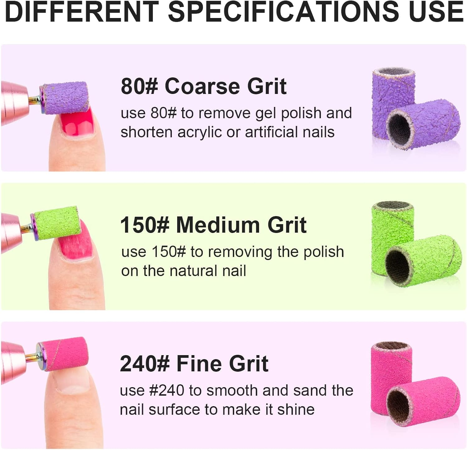 Rolybag Sanding Bands for Nail Drill Sanding Bands#80#150#240 Grits 210Pcs Color Coarse Fine Nail Sanding Bands 2Pcs Nail Drill Bits 3/32" Mandrel Bits Portable Storage Box Set