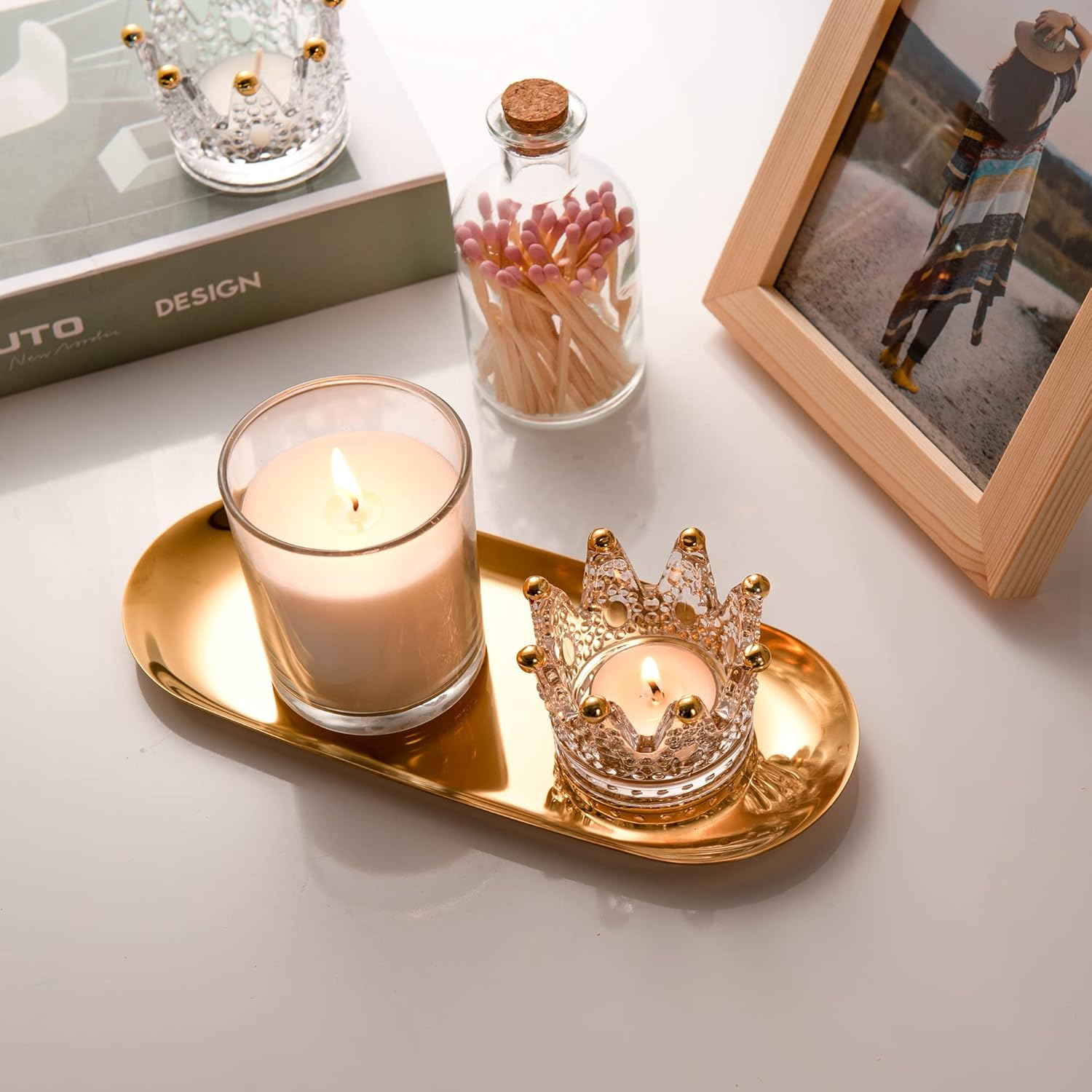 IMEEA Small Gold Stainless Steel Vanity Tray for Cosmetics, Candles, Makeup and Small Items - Elegant Perfume Trays Bathroom Organizer Trays (23 X 9.5Cm) (Gold) image number 3