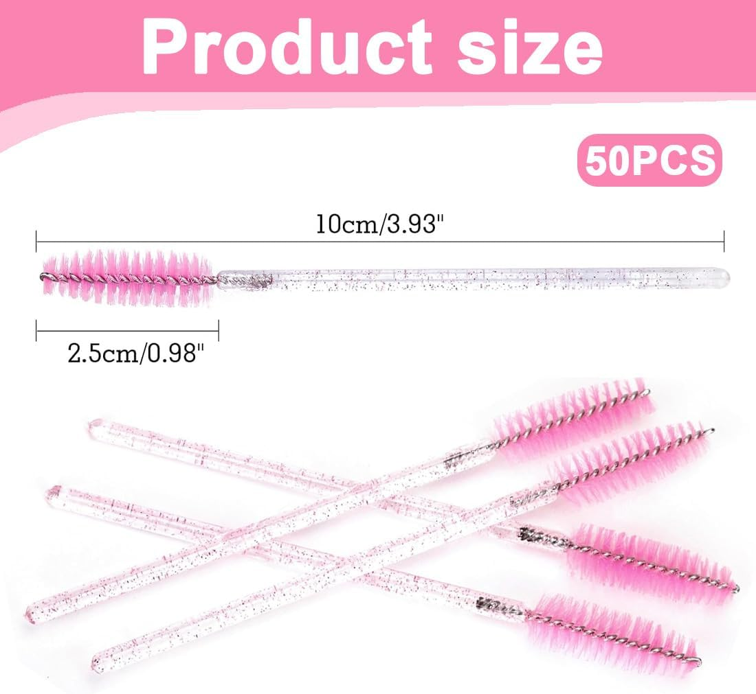SGERUFZ 50 Eyelash Brushes, Eyelash Extension Brush, Eyebrow Applicator, Eyelash Brushes for Salon and Home, False Eyelash Extension Makeup Brushes (Pink) image number 4