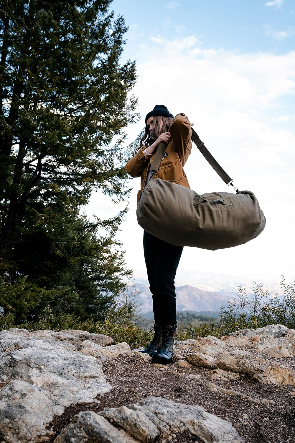 Deluxe Duffel Bag W/Zipper, Olive Green - 42"X15"X15" image number 6