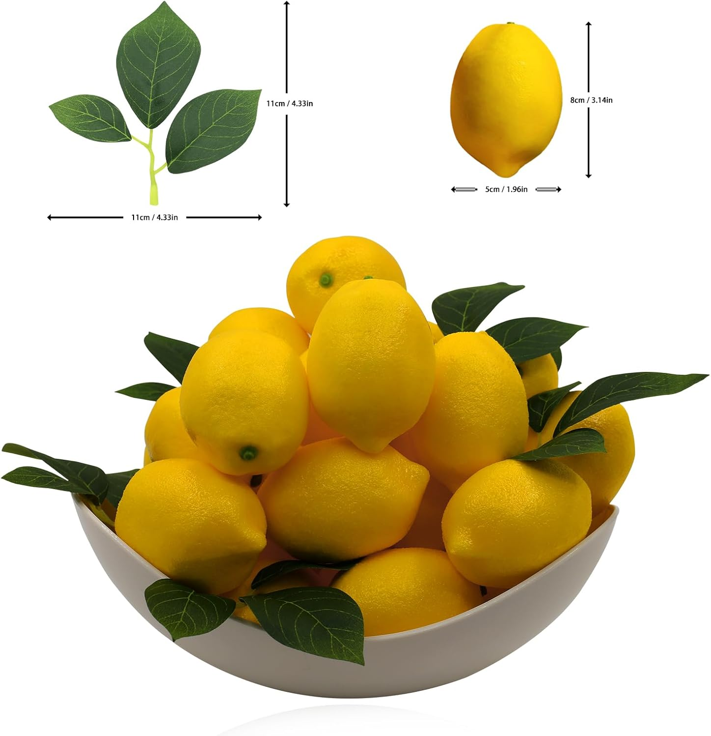 20Pcs Fake Lemons Artificial Fruits with 25 Leaves Faux Yellow Lifelike Plastic Lemon Decorations Realistic Limes Fruit Decor for Home Kitchen Table Cabinet Holiday Party Photography Props image number 1