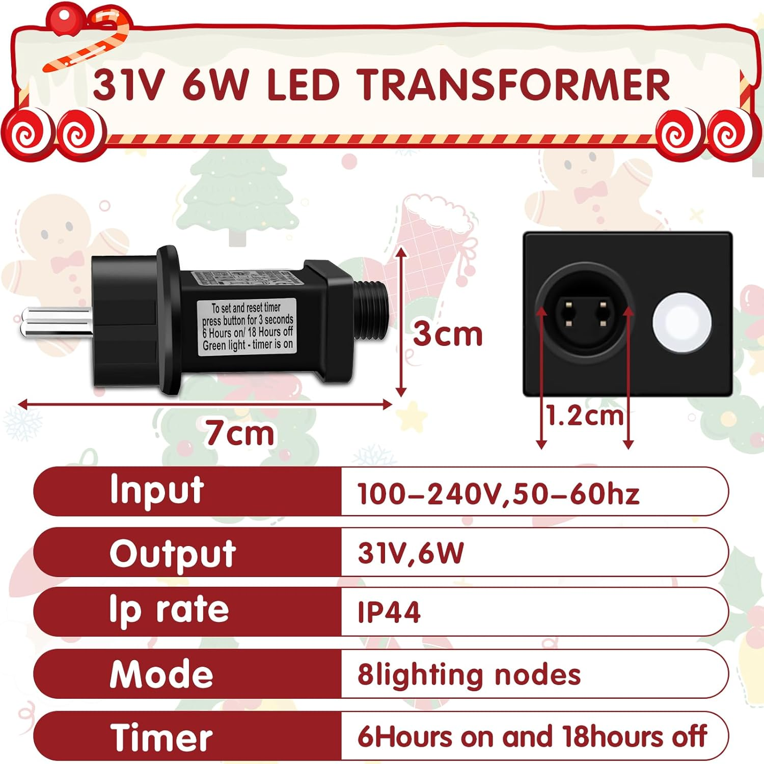 Vautvis 31V 6W Turn Signal for Garland, 2 Piece Transformer for LED String Lights, Outdoor Light Adapter with 8 Modes, Waterproof IP44 Led Transformer for Christmas Lighting image number 1