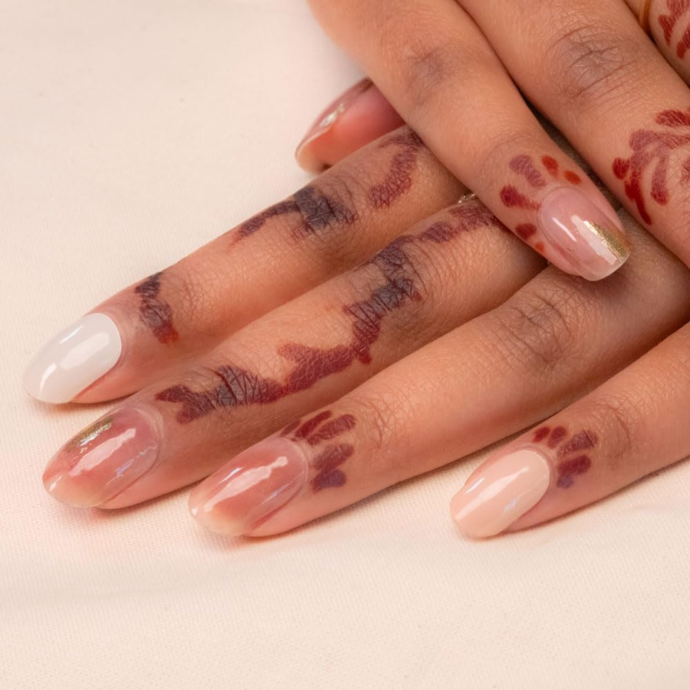 Wilana Gel Nail Stickers - Long-Lasting Semi-Cured Gel Nail Strips - Pink Marble and Gold (Nude Quartz) image number 5