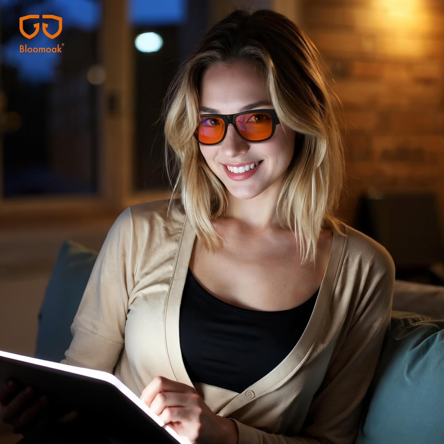 Bloomoak 99% Blue Light Blocking Fit over Glasses-Amber Nighttime Eyewear-Fit over  & Reading Glasses, anti Glare for Better Sleep, Screens image number 4