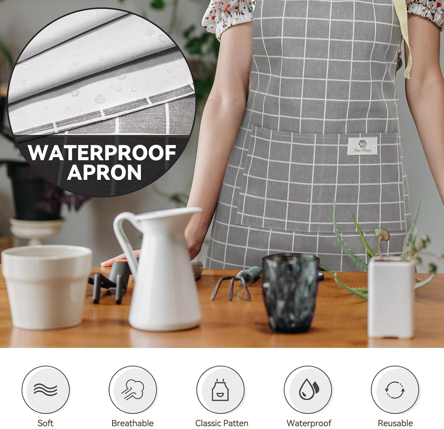 Riqiaqia 2Pack Aprons for Women Men with Pockets image number 3