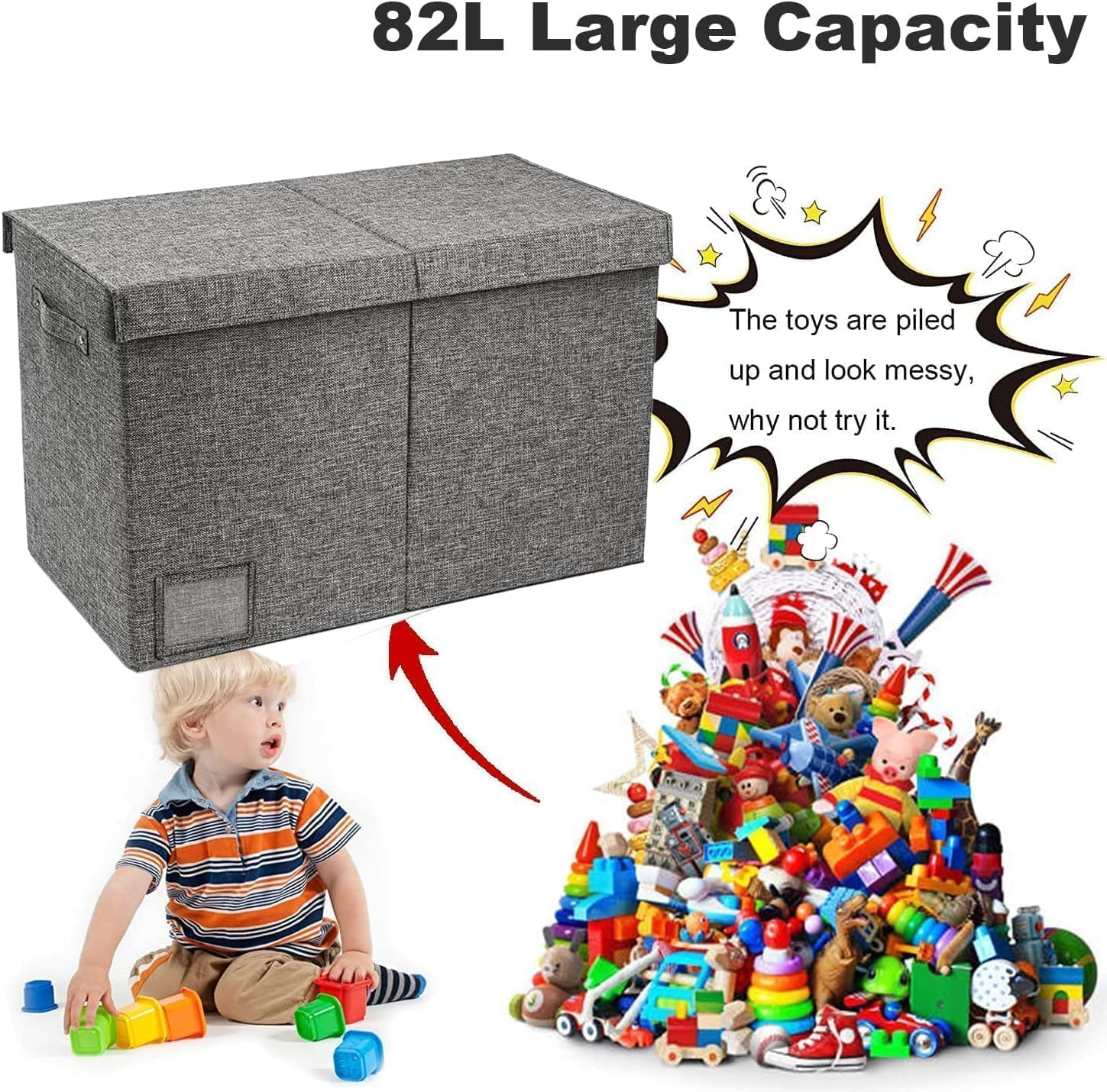 Large Toy Box Storage Chest for Girls Boys Kids,Collapsible Toy Bin Organizer Basket with Lids,Sturdy Toy Storage Organizer Bins Boxes for Blanket,Toys,Kids,Girls,Toddler,Nursery,Playroom image number 6