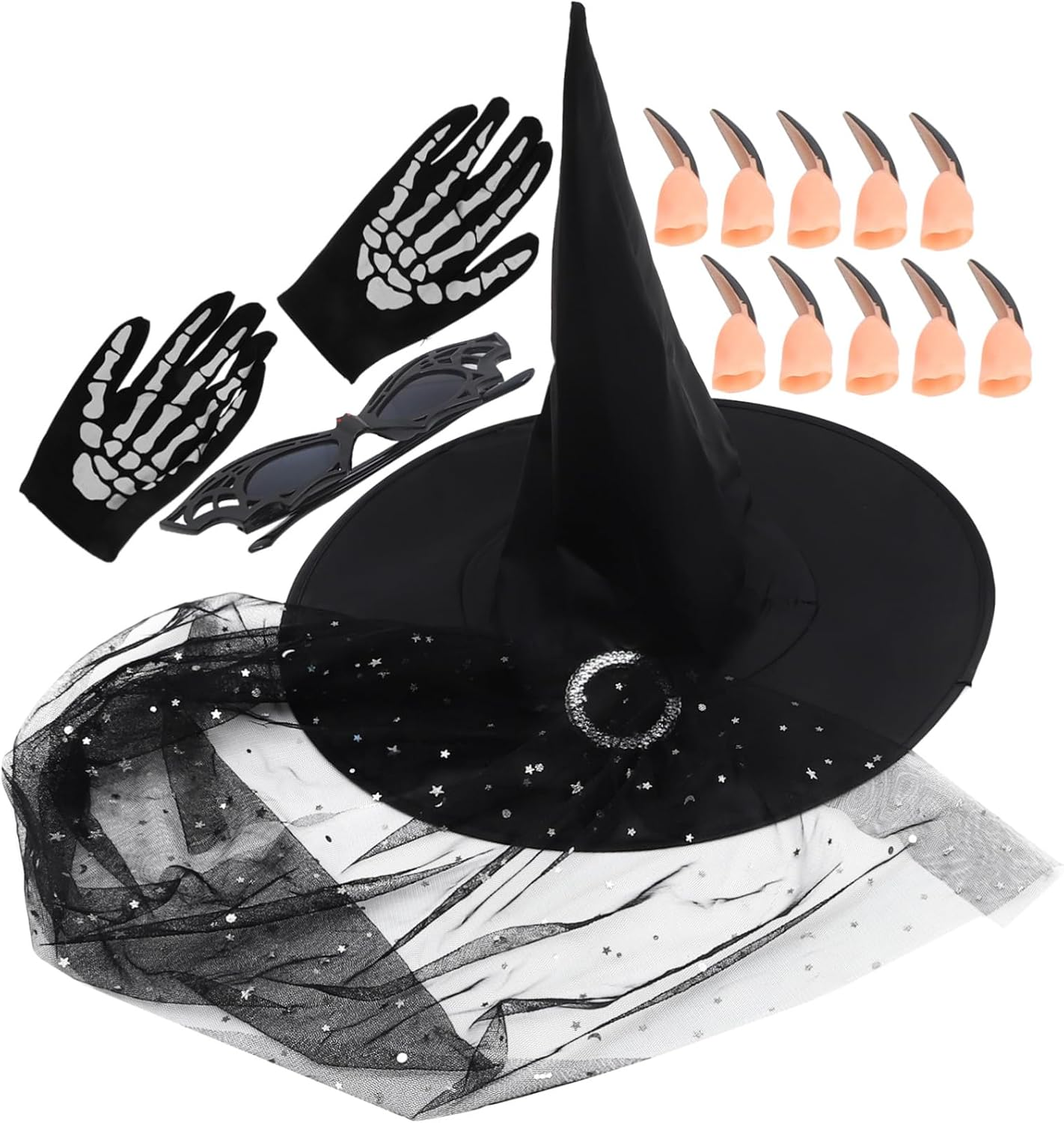 Amosfun Halloween Costume for Adults and Boys and Girls Including Witch Hat Gloves and Glasses Props for Cosplay Party and Trick-Treating image number 1