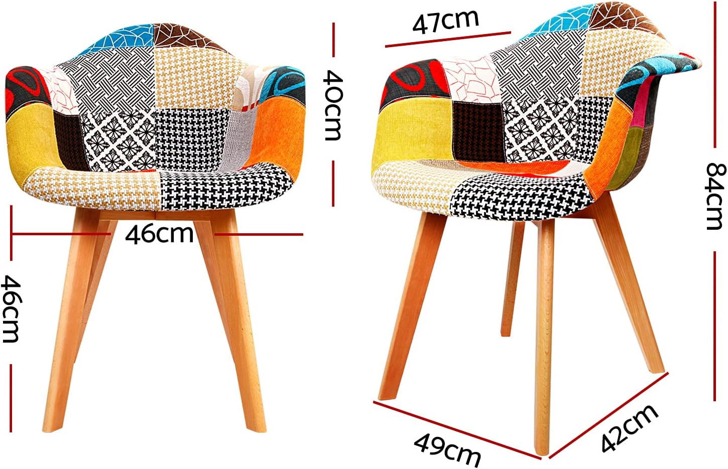 Artiss Dining Chairs Set of 2 Vintage Retro Esright Chair Nursing Seats Reading Seating Home Living Room Bedroom Kitchen Cafe Office Furniture, Polyester Fabric, in 46Cm Seat Height image number 4