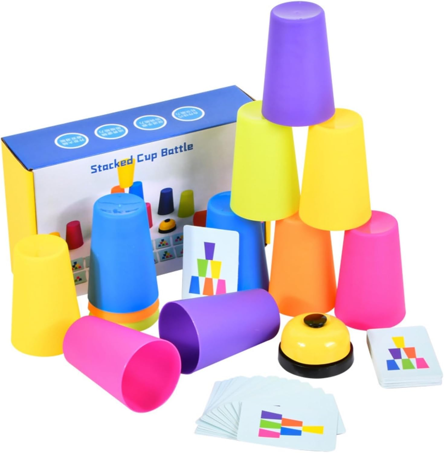 Stacking Cups Game with 50 Challenges Cards and Timer, 12 Plastic Cups, Quick Cups Games for Kids Classic Family Game, Speed Stacking Cups Idea for Boys and Girls image number 6