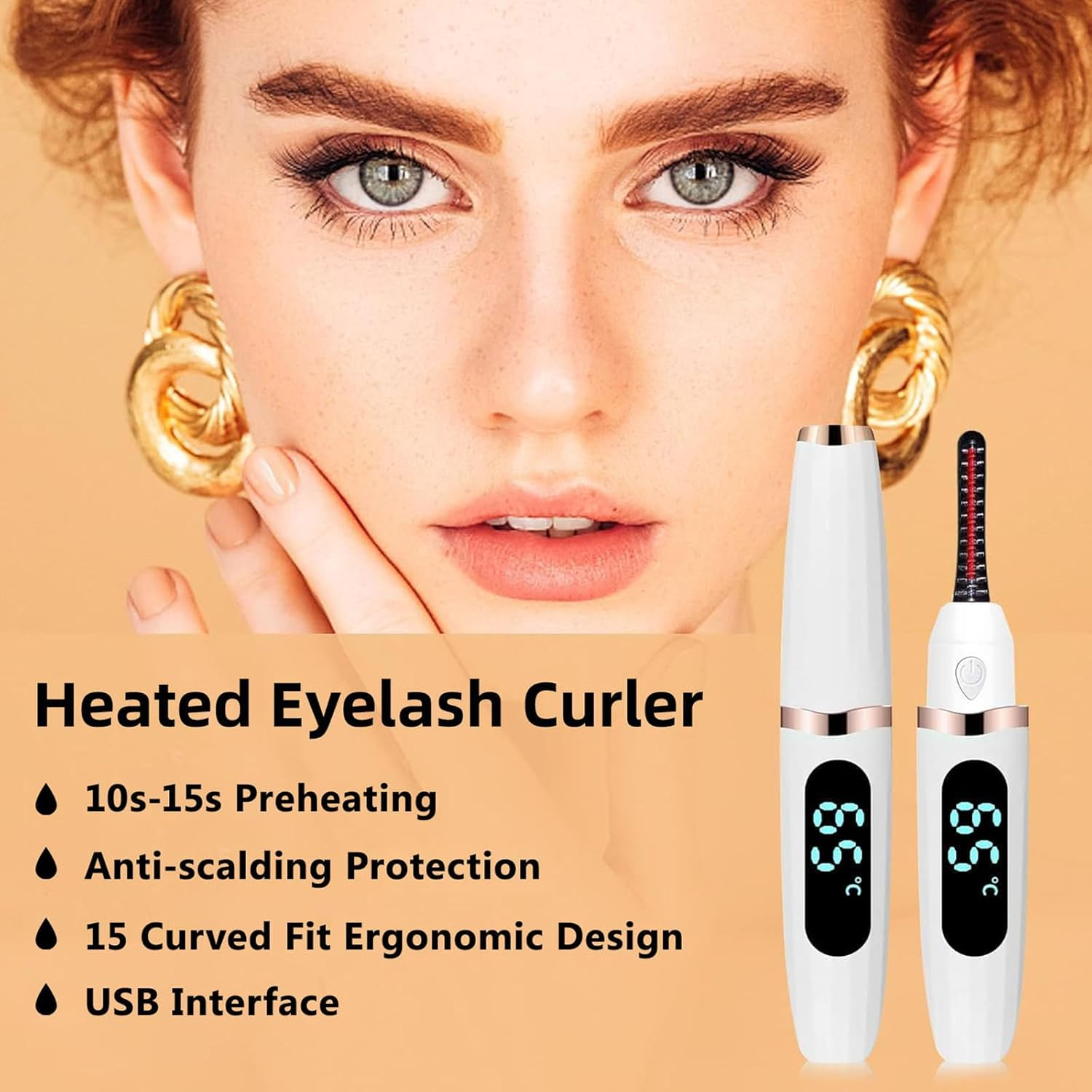 Heated Eyelash Curler, Electric Eyelash Curler with Comb 3 Temperature Settings for Achieving Natural Curl and Long-Lasting Lashes, Makeup Tool for Women, White image number 1