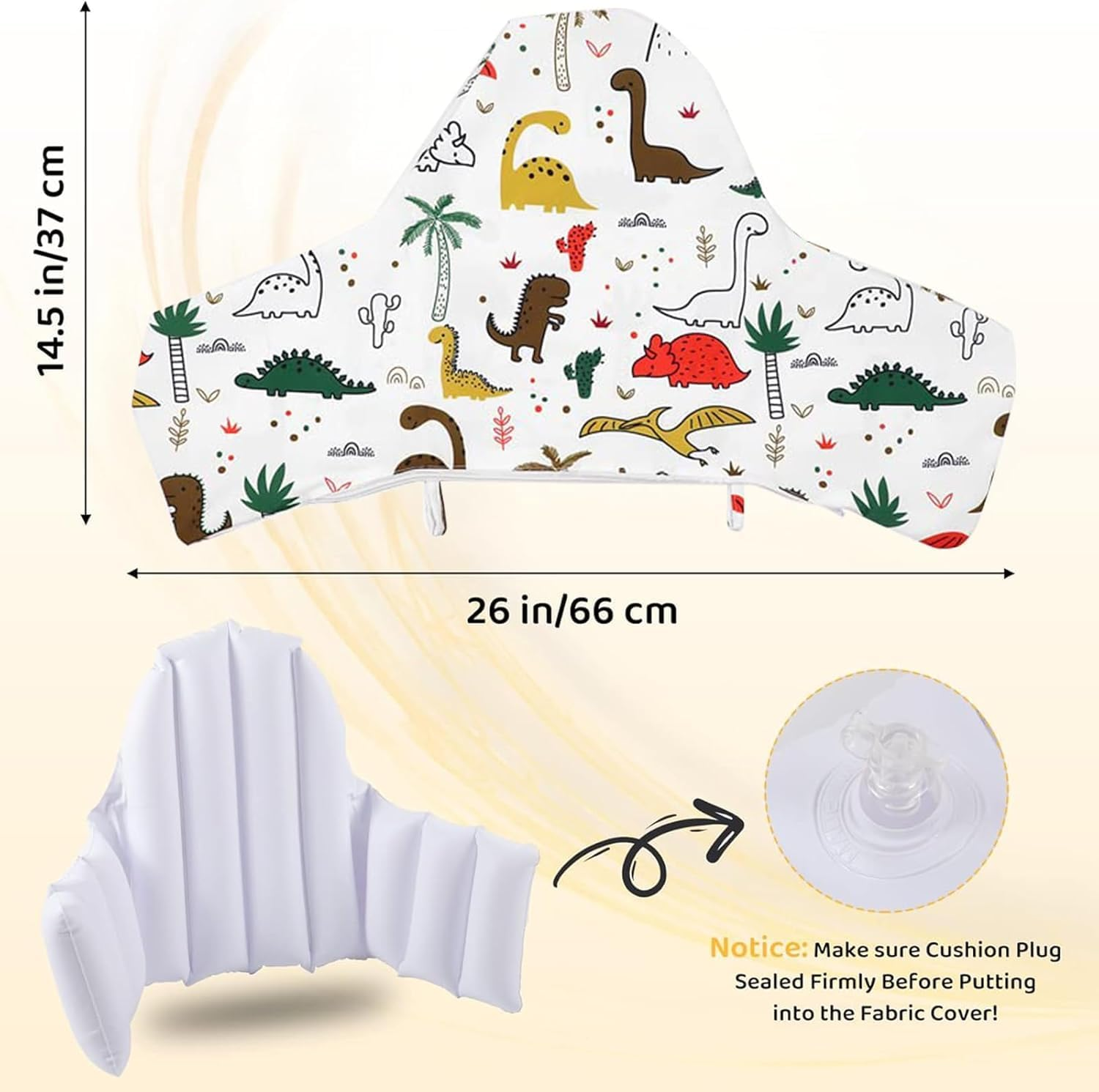 High Chair Cushion for IKEA Antilophigh Chair, Inflatable Baby High Chair Cushion, Built-In Inflatable Cushion, Highchair Insert and Cover, Replacement Comfortable Sitting for Supporting (Dinosaur) - Stone image number 6