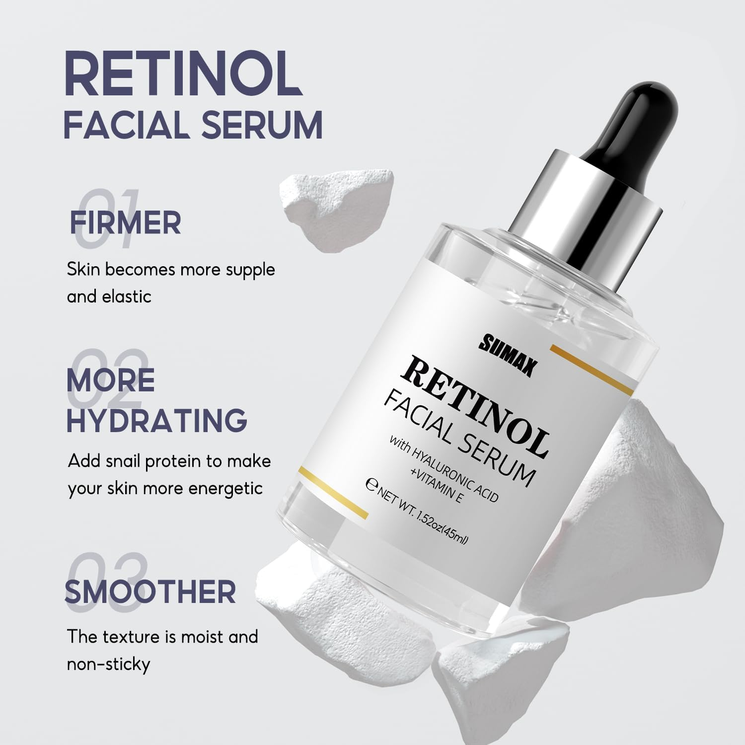 Retinol Serum with Hyaluronic Acid & Vitamin E | Anti-Aging Face Serum for Firming, Smoothing & Deep Moisturizing | 1.5 Fl Oz/45Ml image number 6
