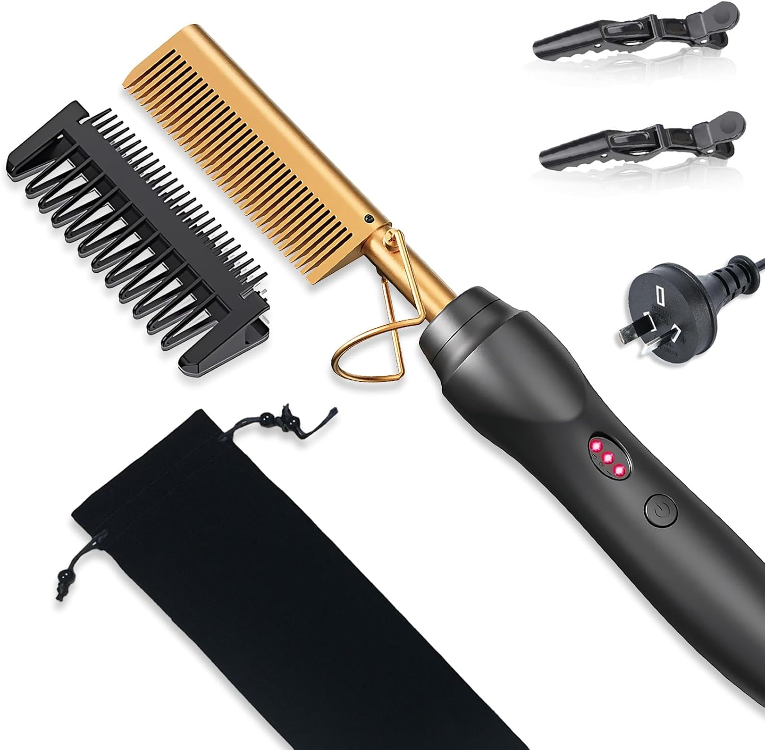 Hot Comb，Hair Straightener，Heat Pressing Combs Ceramic Electric Hair Straightening Comb, Curling Iron for Natural Black Hair Beard Wigs image number 2