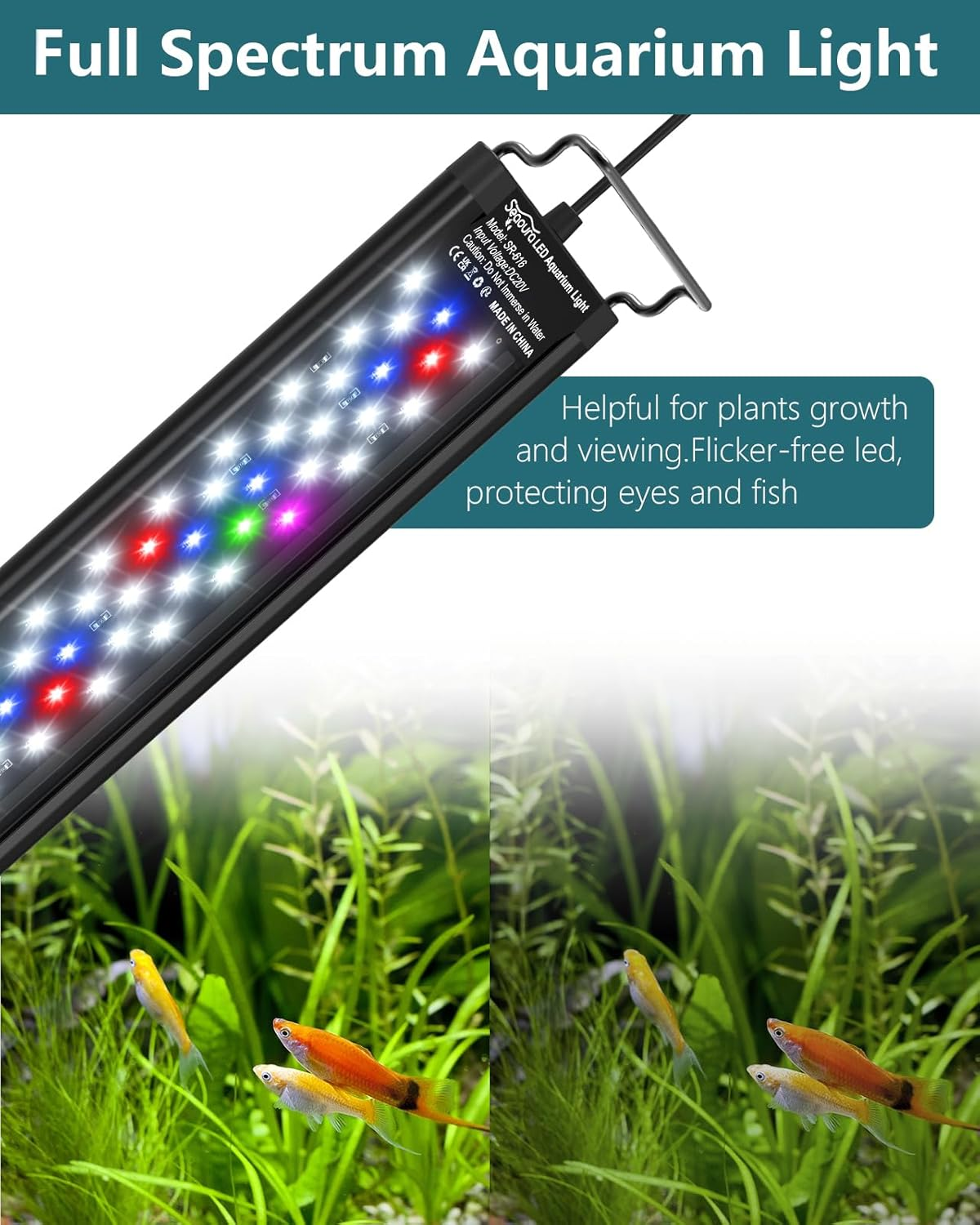 SEAOURA Led Aquarium Light for Plants-Full Spectrum Fish Tank Light with Timer Auto On/Off, Adjustable Brightness, White Blue Red Green Pink Leds with Extendable Brackets for Freshwater (46-60Cm) image number 1