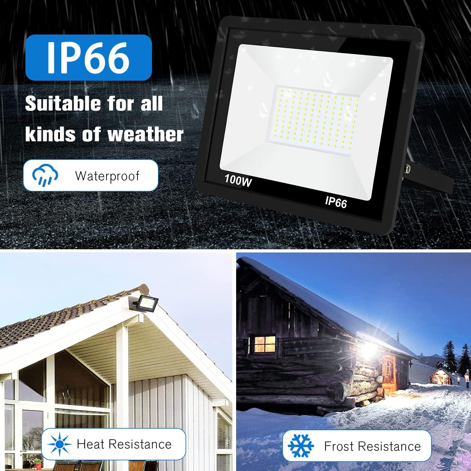 2 Pack 100W LED Flood Light Outdoor, 9000Lm LED Work Light, Floodlight with Plug On/Off Switch, 3200K Warm White Security Light for Yard Garden Stadium Garage Playground image number 4