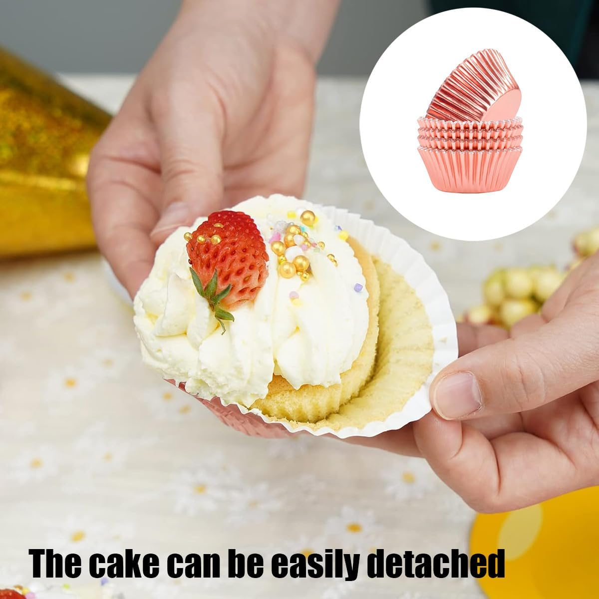Muffin Liners for Baking 100Pcs Mini Foil Cupcake Cases Muffin Liners Nonstick Rose Gold image number 4