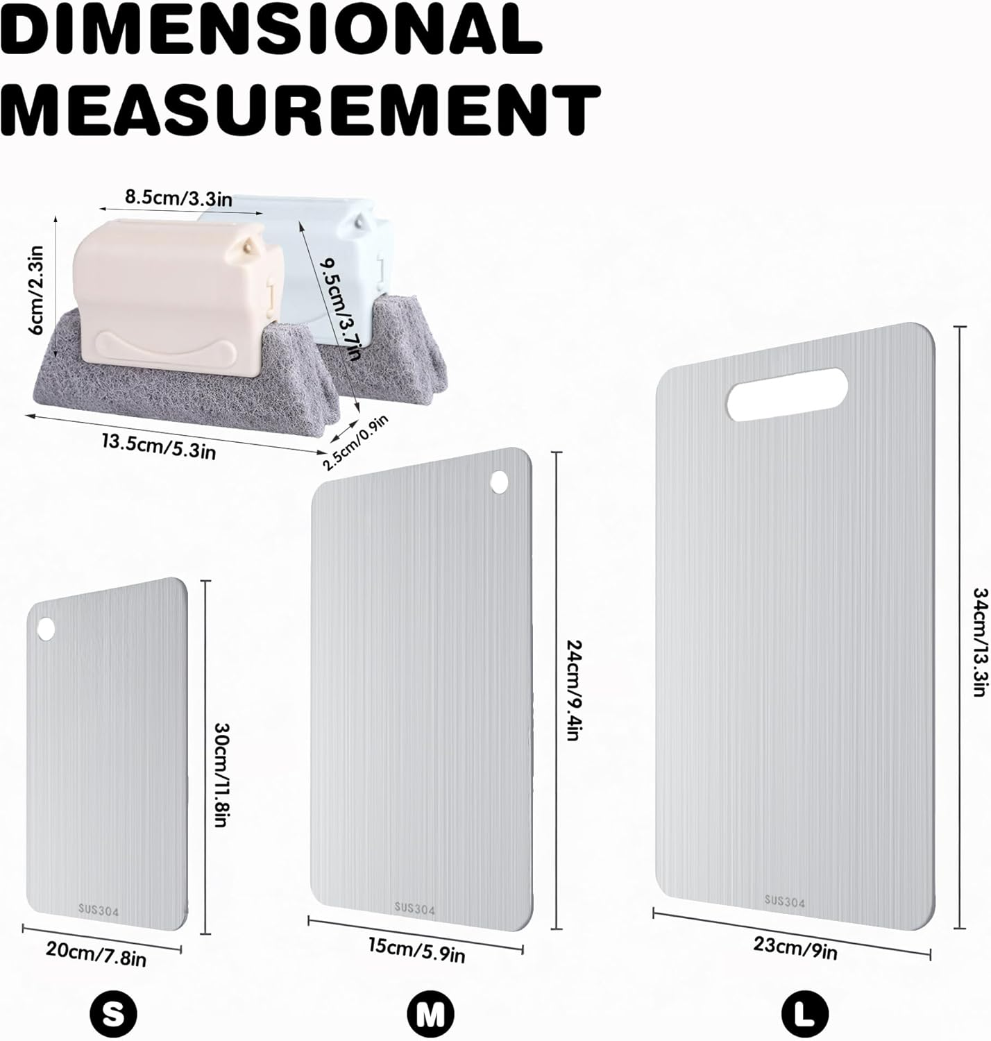 3 Pcs Titanium Cutting Board,Stainless Steel Kitchen Food Grade Meat Cutting Board with 2 Magic Cleaning Brushes,Double-Sided Cutting Edge Chopping Board for Kitchen Cooking﻿ image number 3