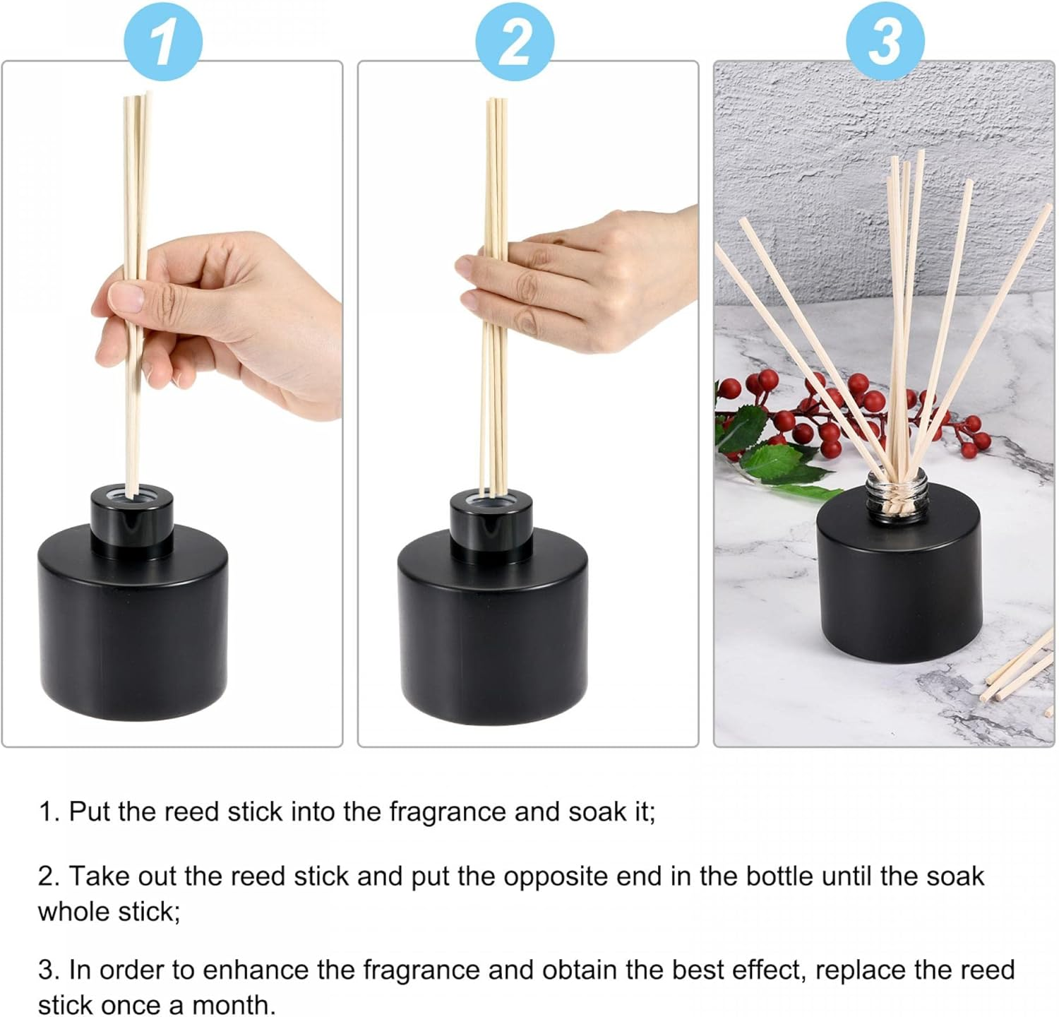 Sourcing Map Fiber Reed Diffuser Sticks 8.6" X3Mm for Aroma Fragrance Essential Oil, Pink Pack of 50