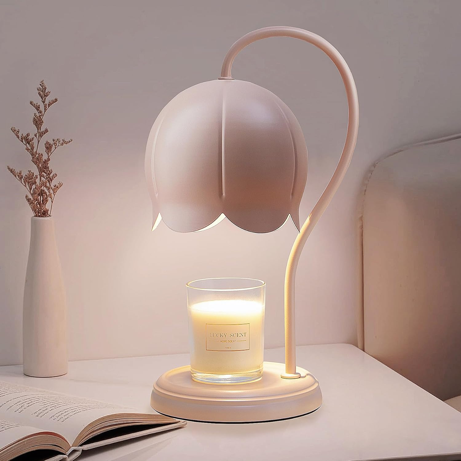 Cute Flower Candle Warmer Lamp with 2 Bulbs, Pink Dimmer Timer Electric Candles Warming Light, Wax Melter Lamps Warmers Burner, Bedroom Living Room Home Decor, Birthday Gifts for Women, Girls, Mom image number 5