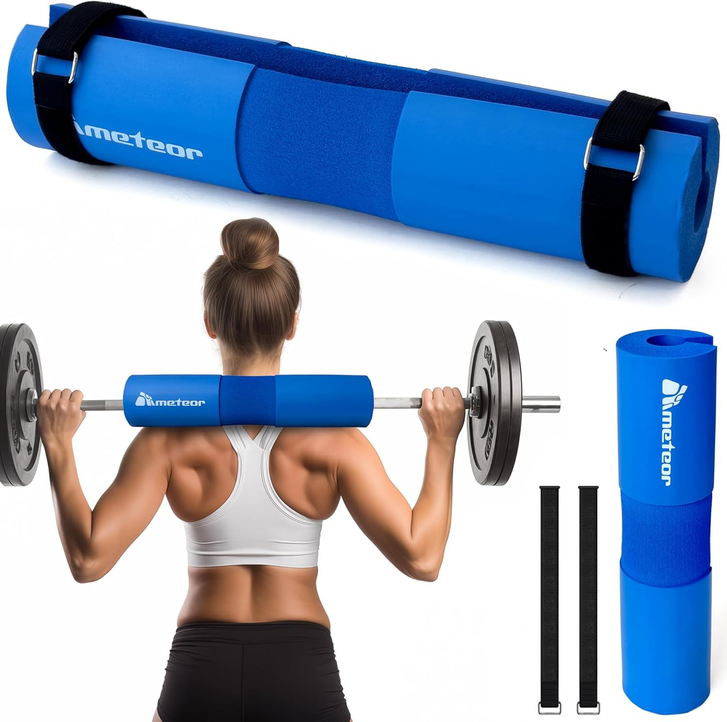 METEOR Barbell Pad Shoulder Pad Hip Thrust Pad for Squats, Lunges &ndash; Neck Shoulder Pressure Relief, Lower Back Support &ndash; Fits Standard & Olympic Barbells with Safety Strap