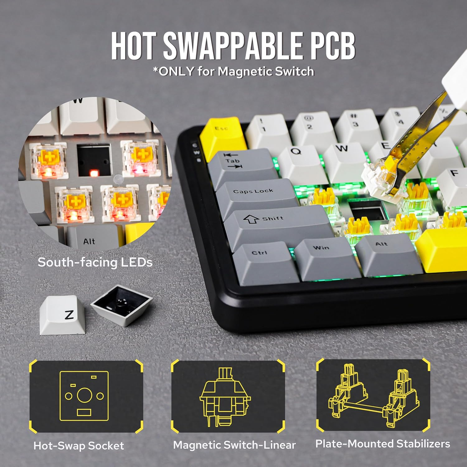 Mechlands AJAZZ AK680 MAX 3 Modes Wireless Gaming Keyboard with 8K Polling Rate, Rapid Trigger Magnetic Keyboard with Hall Effect Switch, Top Structure, RGB Backlight(Black)