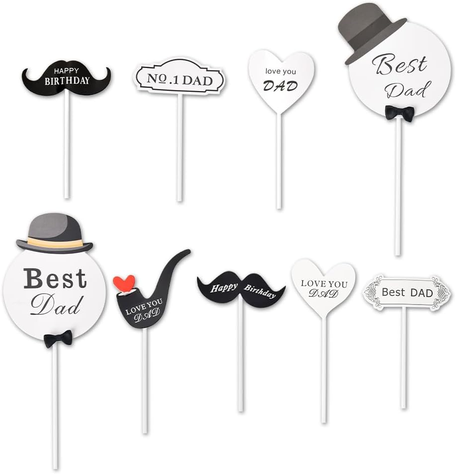 Best Dad Birthday Cake Topper and Decorations - Father'S Birthday Party Decor, Cupcake Toppers, Cake Picks for Daddy - Bday Cup Cake Toppers Birthday Supplies 9 Pcs image number 6