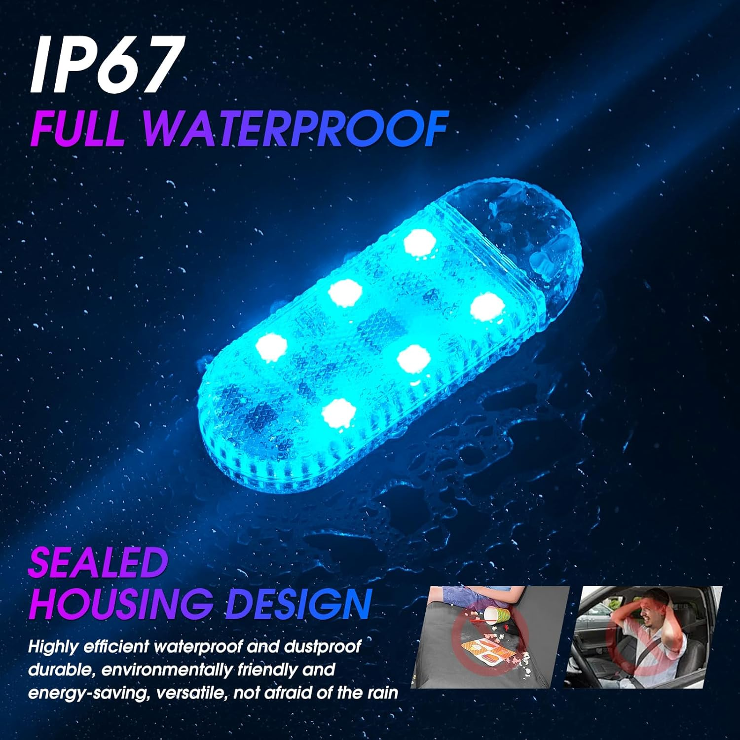 Kaidengzhe Car LED Lights Interior Wireless, RGB 7 Colors Magnetic Neon Touch Light, USB Rechargeable Interior Accent Ambient Lighting, Adjustable & Portable Night Lights for Car Trunk Room, 4 PCS image number 2