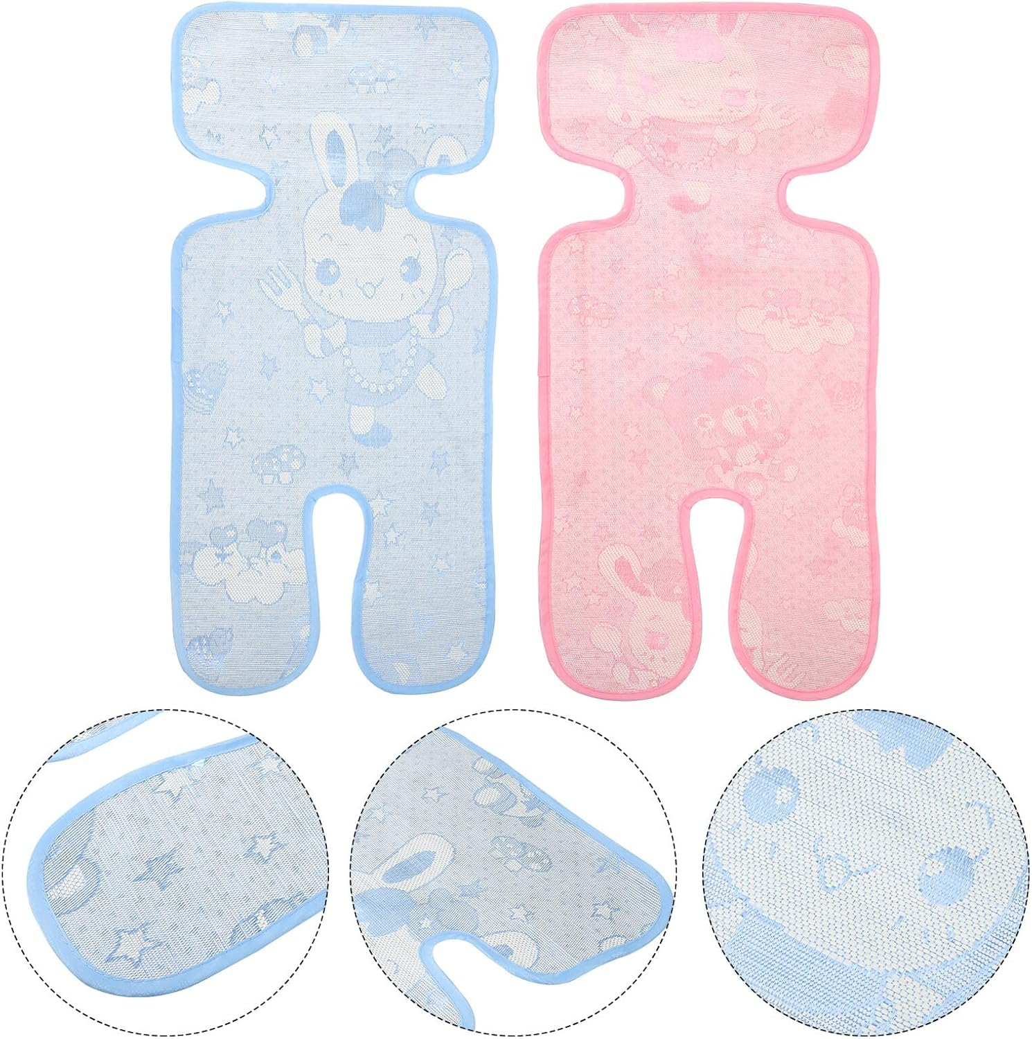 Abaodam 2Pcs Stroller Cooling Mat Set Summer Seat Cushion Ice Silk Blue Pink Thin Nonwoven Fabric Breathable Pad for Newborns image number 2