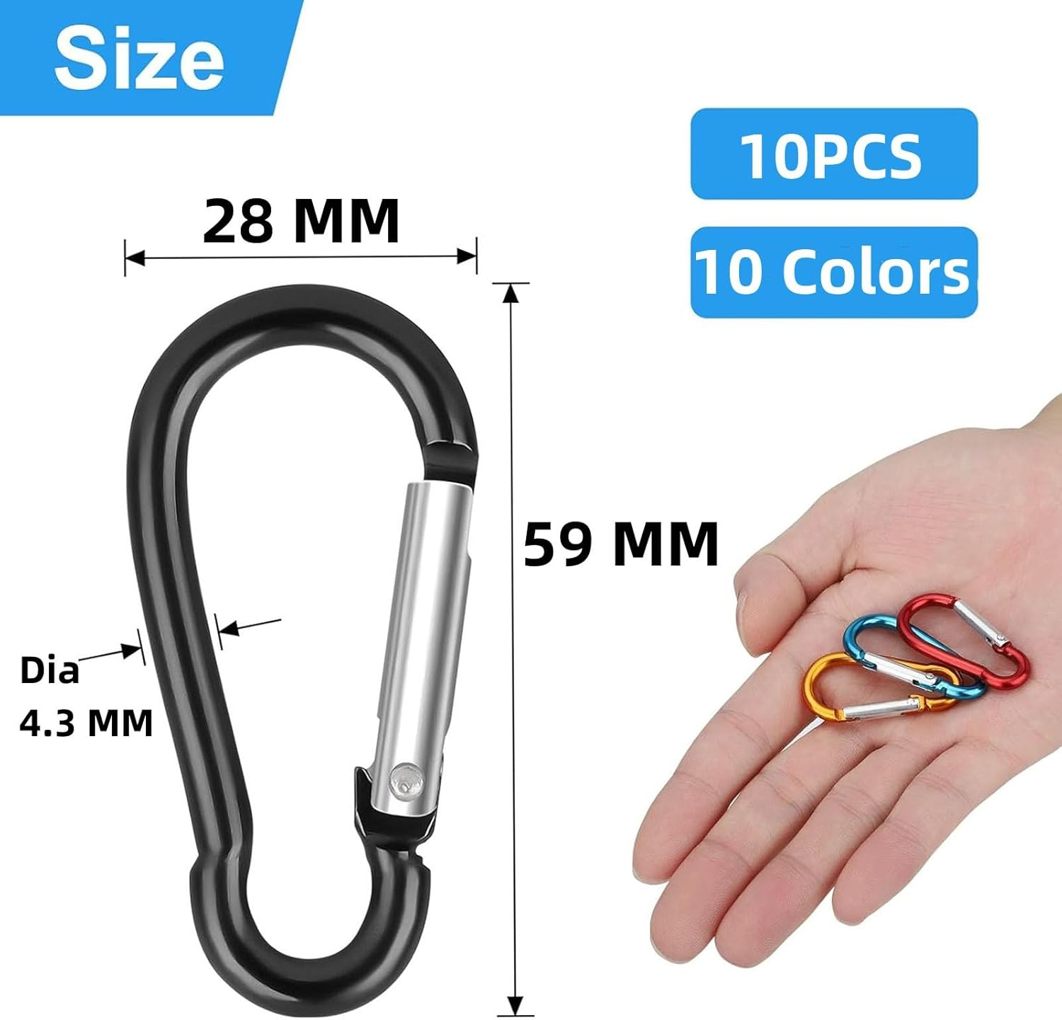 10 PCS 5.9CM Locking Carabiner Clips, Aluminum Carabiner D Ring D-Shaped Spring Snap Hook Key Clip Connect Hooks for Keychain Keyring Belt Loop Water Bottle Backpack Hiking Camping image number 4