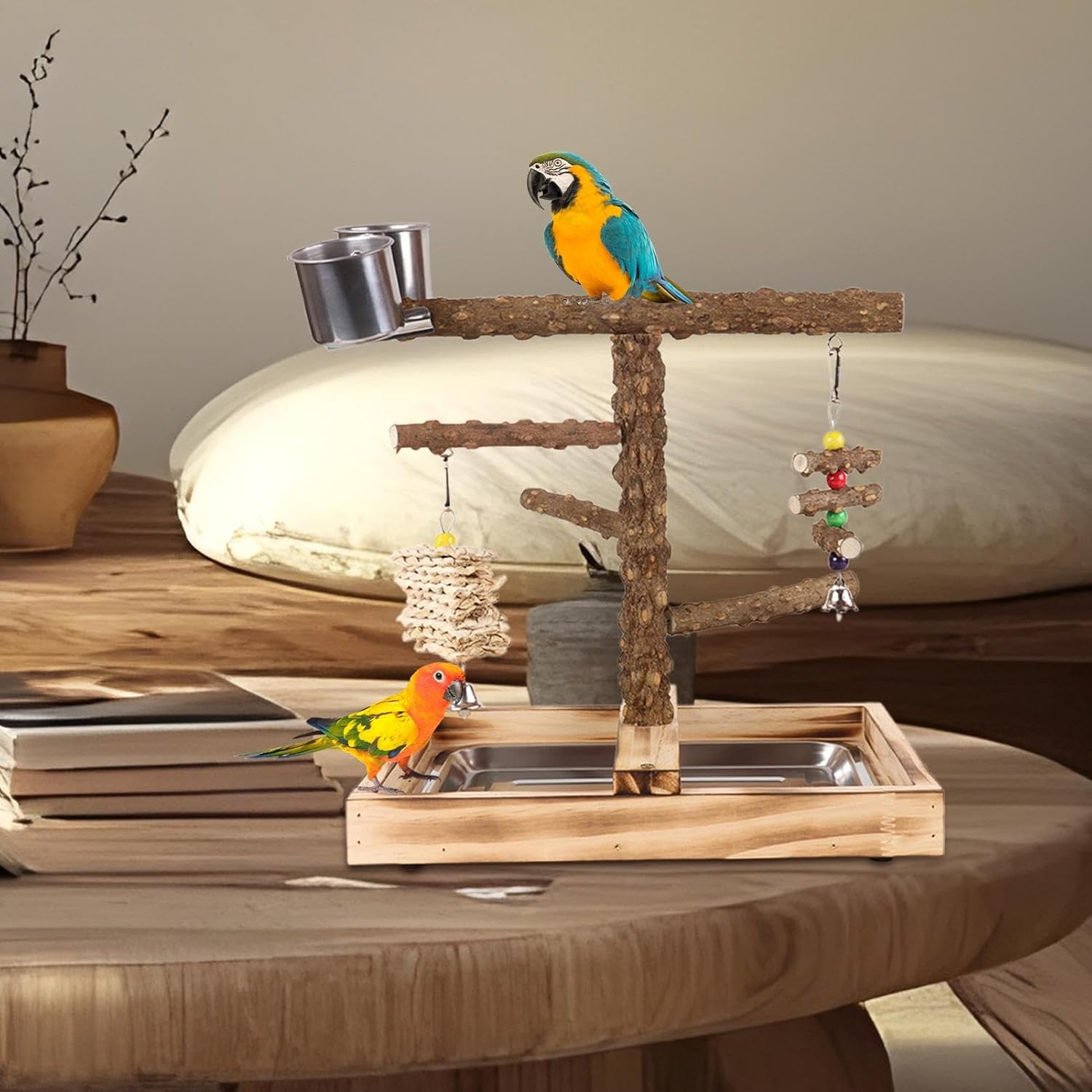 Gamepark for Birds - Integrated Feeder, Endurance Gym Training, Indoor Food Toys Exterior Gym Equipment Portable Picote Resistant Natural Wood Posts Gymnastic Bird Game Park | Integrated Resistance image number 6