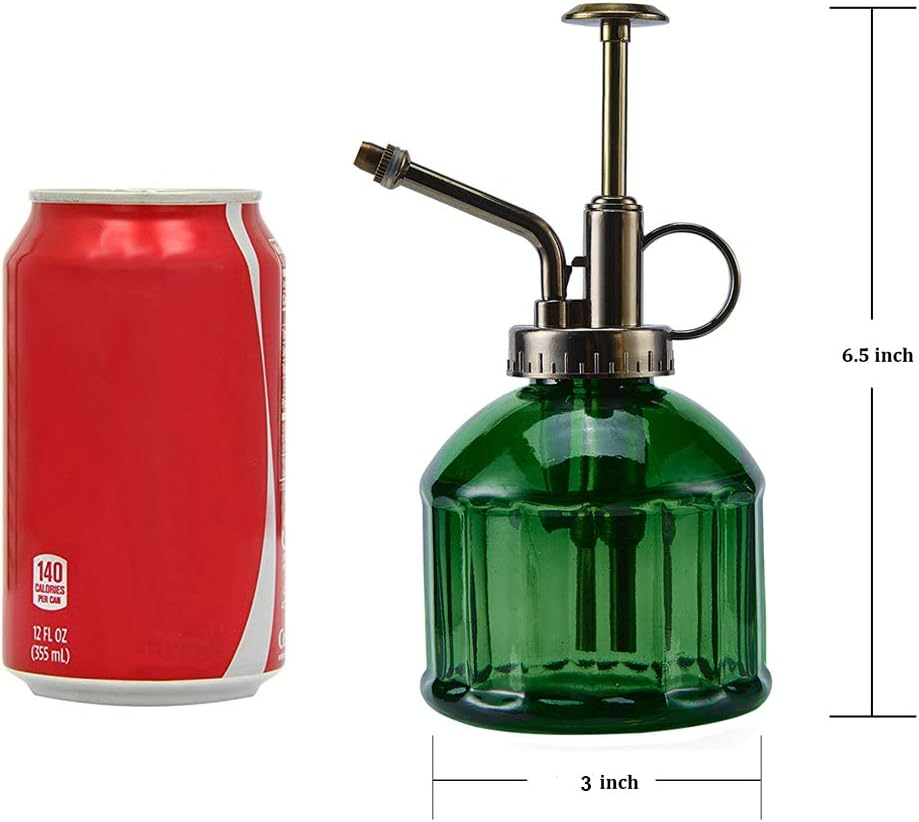 Glass Plant Mister Spray Bottle, 6.5" Tall Vintage Plant Spritzer Watering Can, Succulent Watering Bottle with Top Pump, Small Plant Sprayer Mister for Indoor Outdoor House Plant - Dark Green image number 5