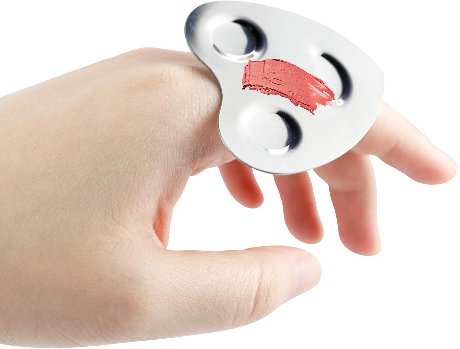 LONGWAY 2 Pieces Makeup Cosmetic Palettes with Finger Rings,Nail Art Polish Holder Stainless Steel Mixing Palette Ring Nail DIY Art Design Paint Color Mixing Paint Manicure Tool with Spatula image number 5