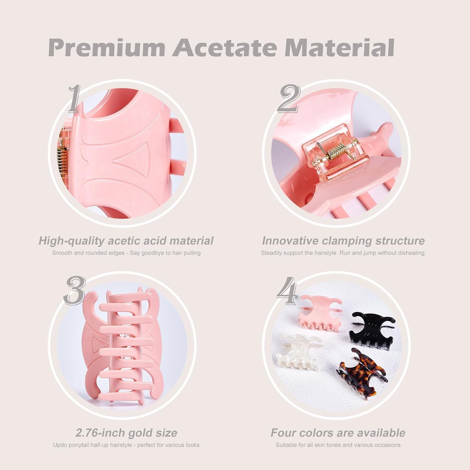 Celblisora Pack of 3 Premium Hair Clips Made of Robust Acetate in Butterfly Shape, Medium Hair Clips, Perfect for Updos, Hair Clips for Women image number 4