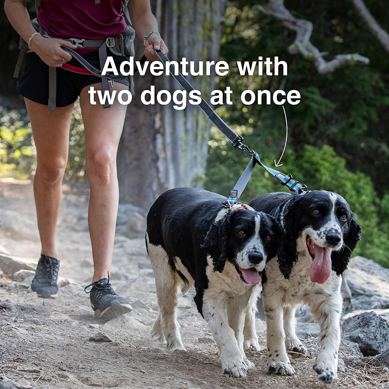 Kurgo Double Dog Leash | Two Dog Lead | Dual Leashes for Dogs | Leash Coupler | Adjustable | Reflective | Tangle-Free | Double Dog Leash Extender